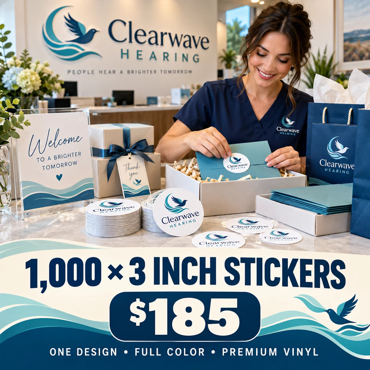 Clearwave Hearing fictional packaging and sticker ideas