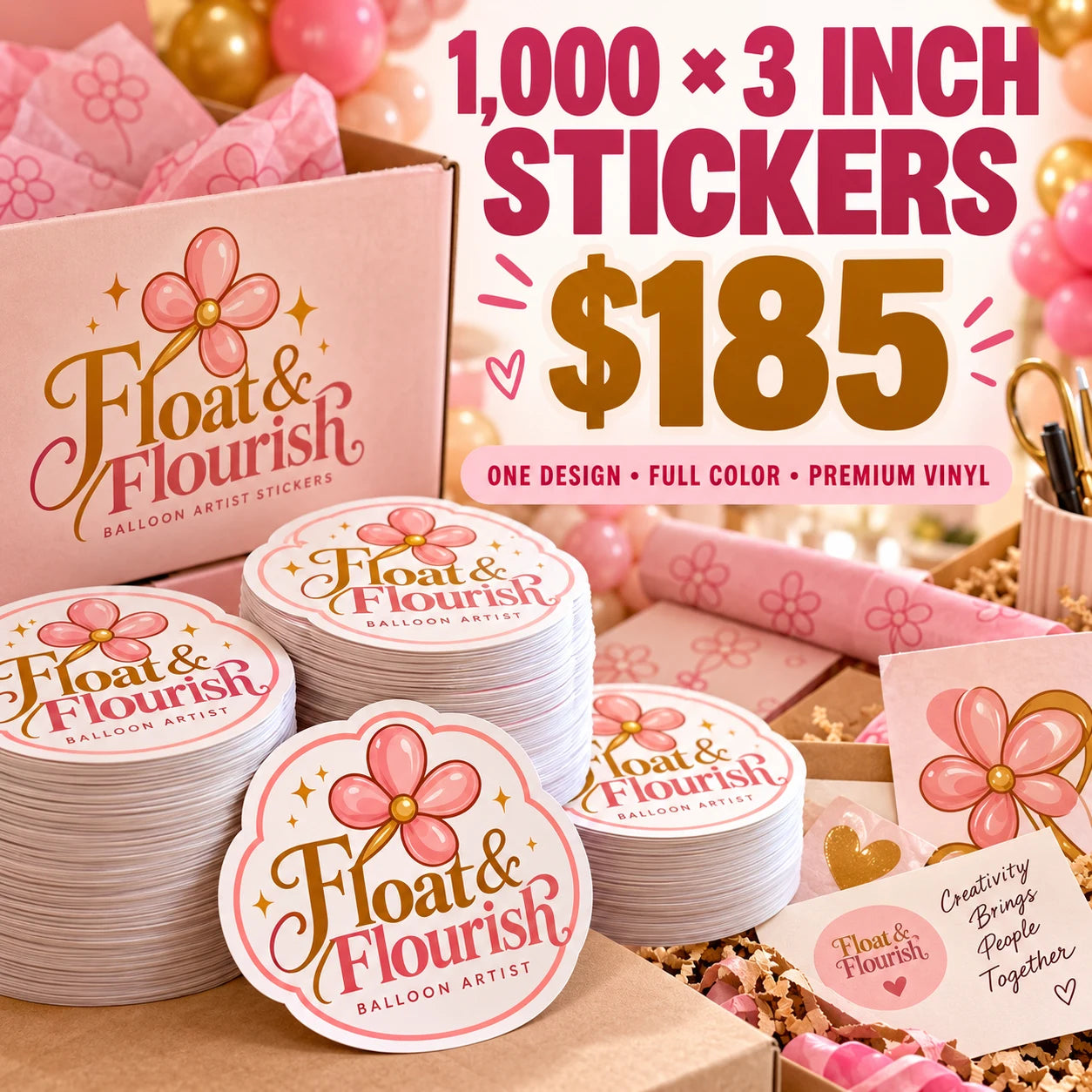 Float & Flourish fictional packaging and sticker ideas