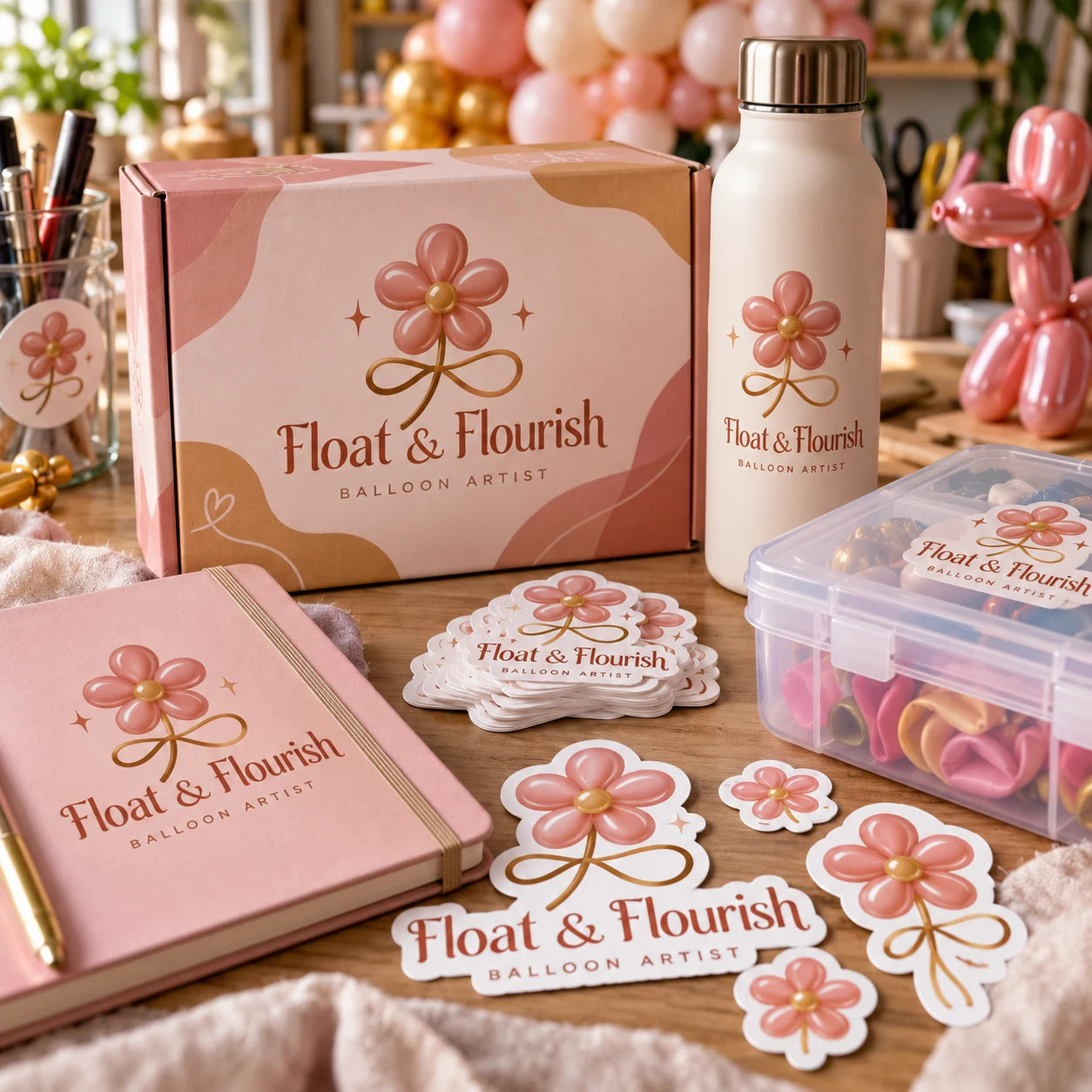 Float & Flourish fictional example storefront with custom lettering and stickers