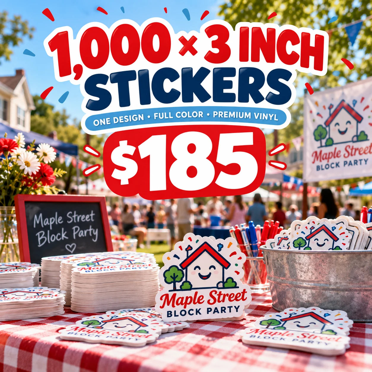 Maple Street Block Party fictional packaging and sticker ideas