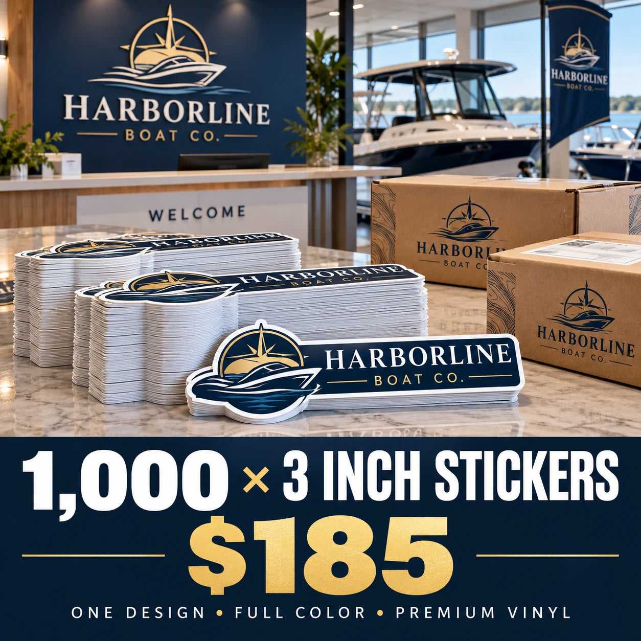 Harborline Boat Co. fictional packaging and sticker ideas
