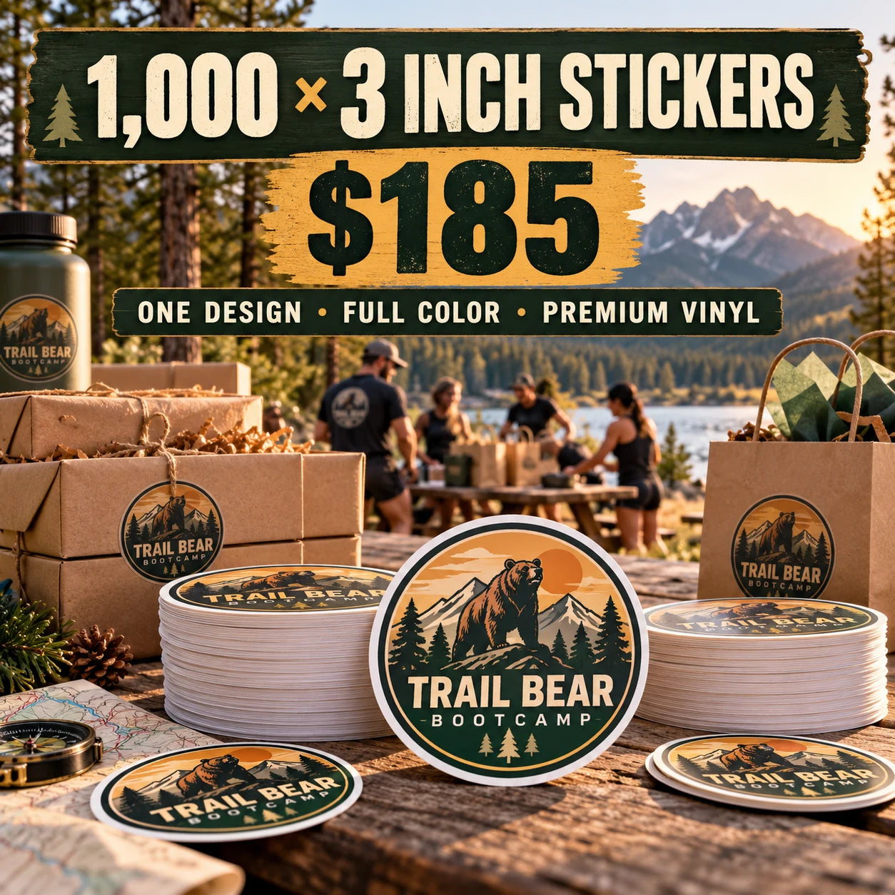 Trail Bear Bootcamp fictional packaging and sticker ideas