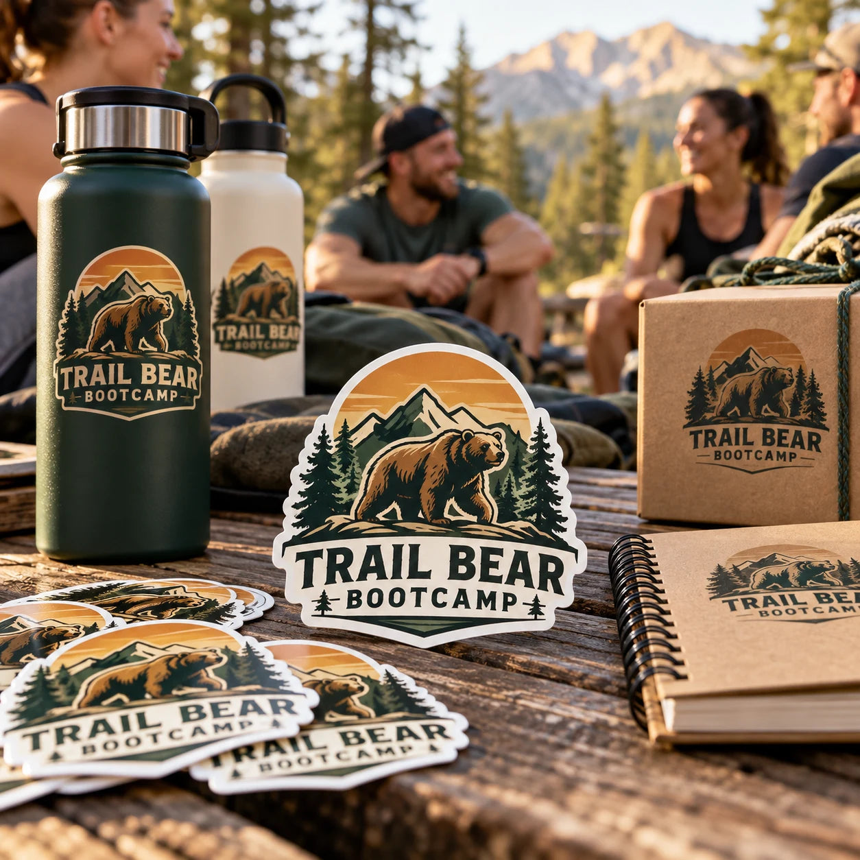 Trail Bear Bootcamp fictional example storefront with custom lettering and stickers
