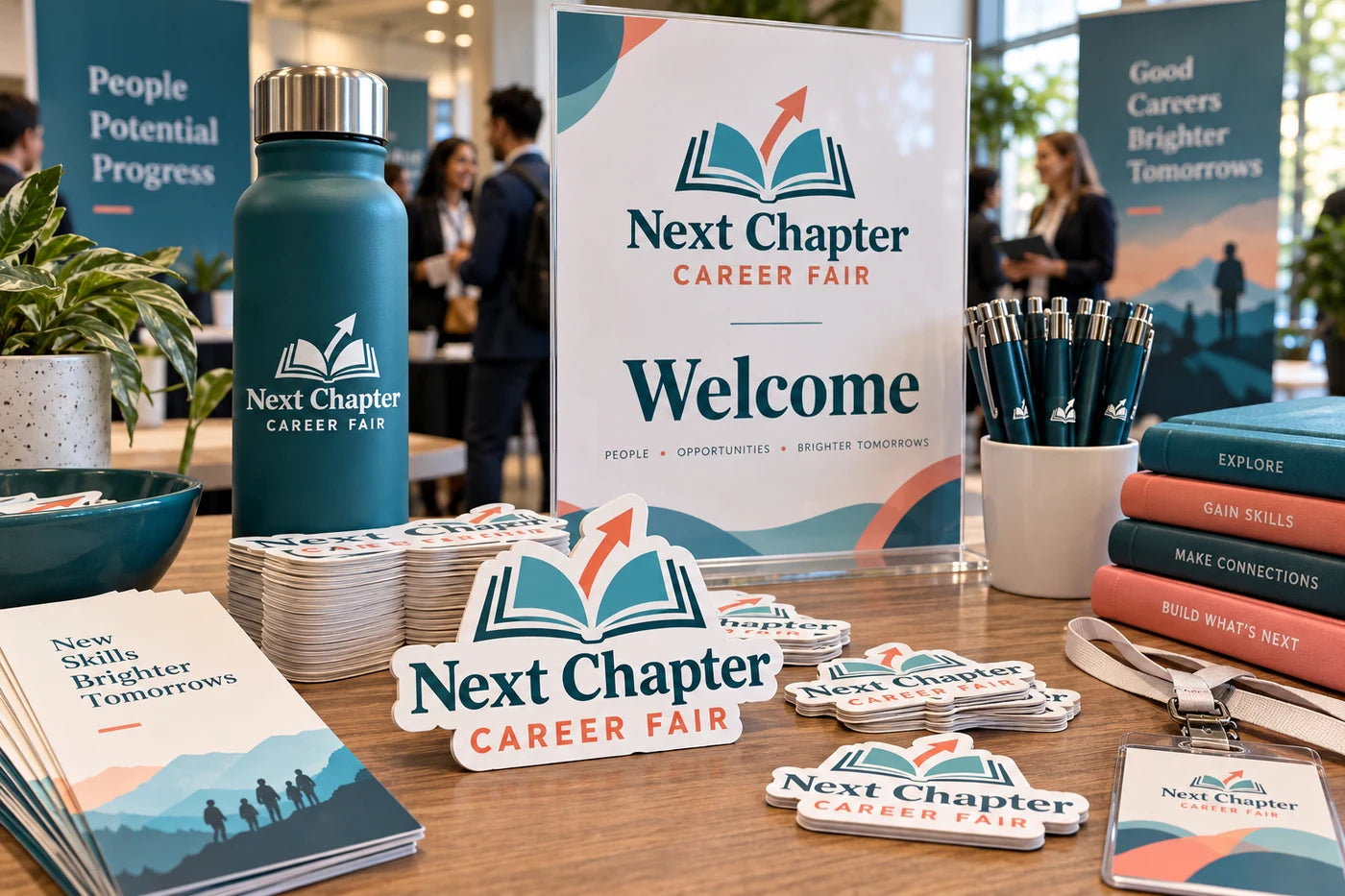Next Chapter Career Fair fictional example storefront with custom lettering and stickers