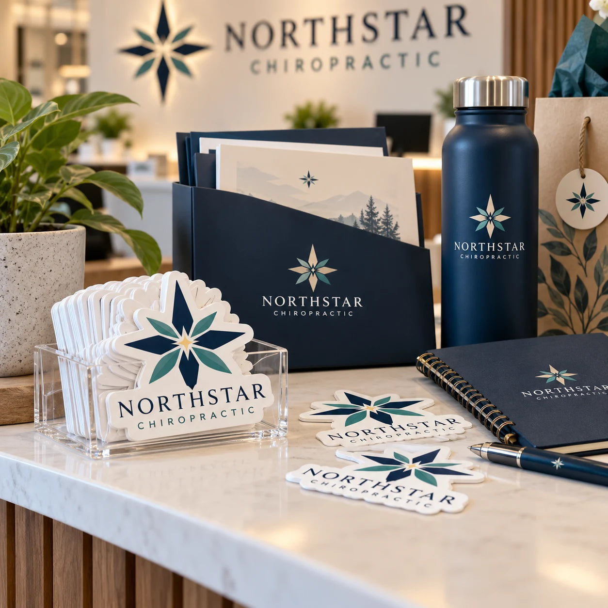 Northstar Chiropractic fictional example storefront with custom lettering and stickers