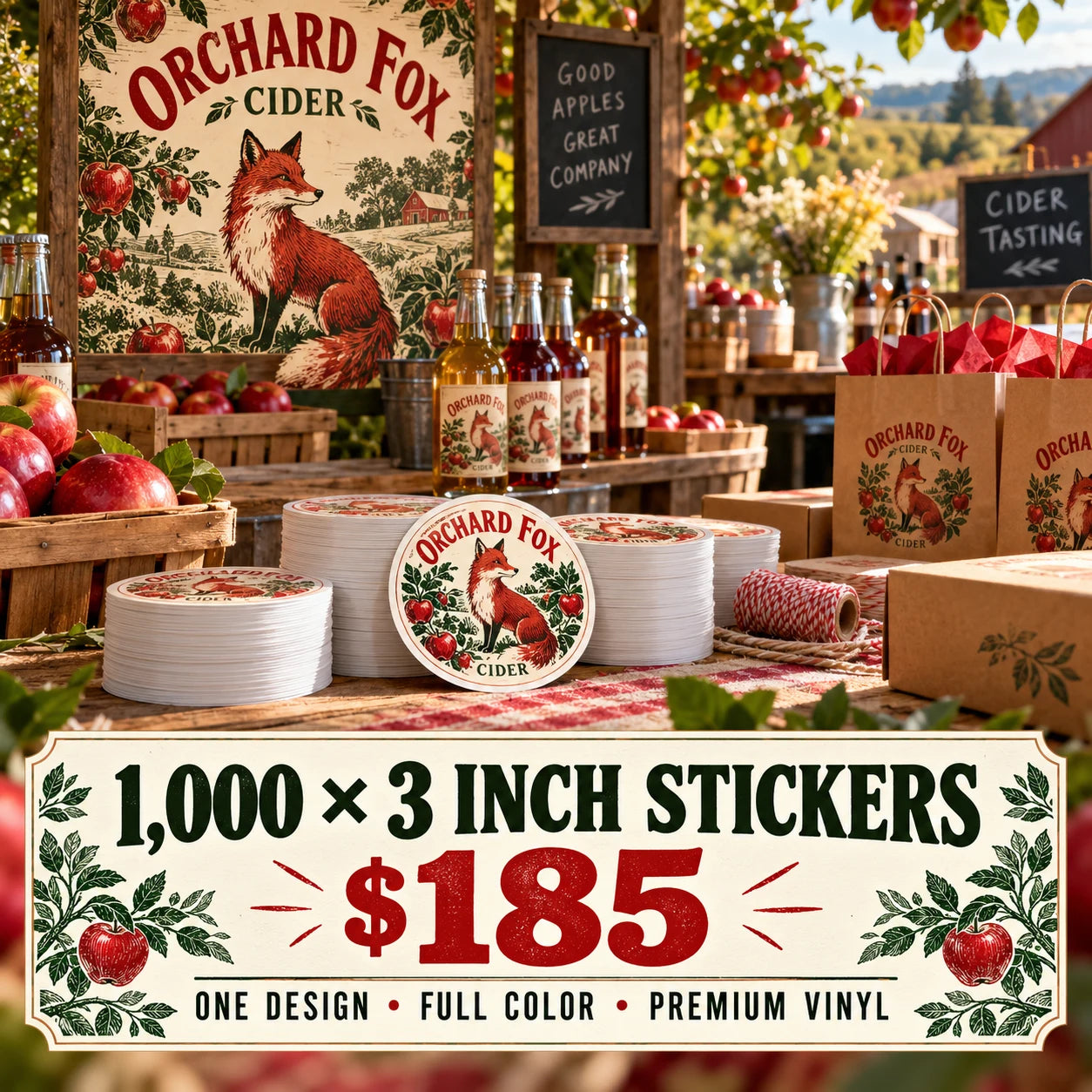 Orchard Fox Cider fictional packaging and sticker ideas