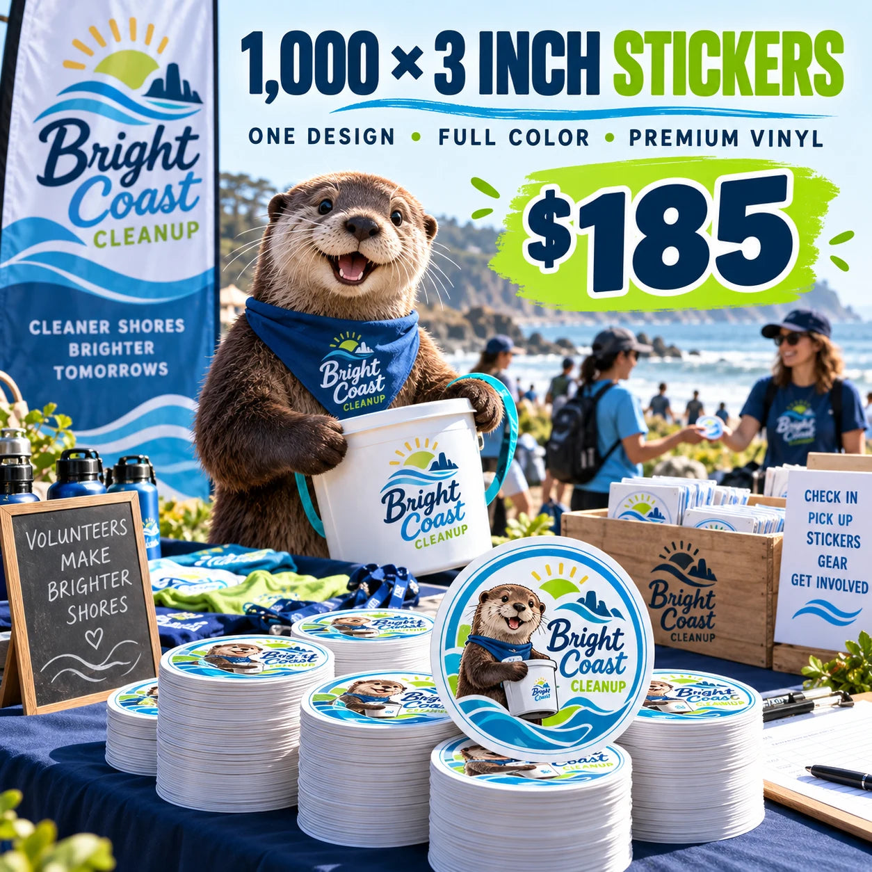 Bright Coast Cleanup fictional packaging and sticker ideas