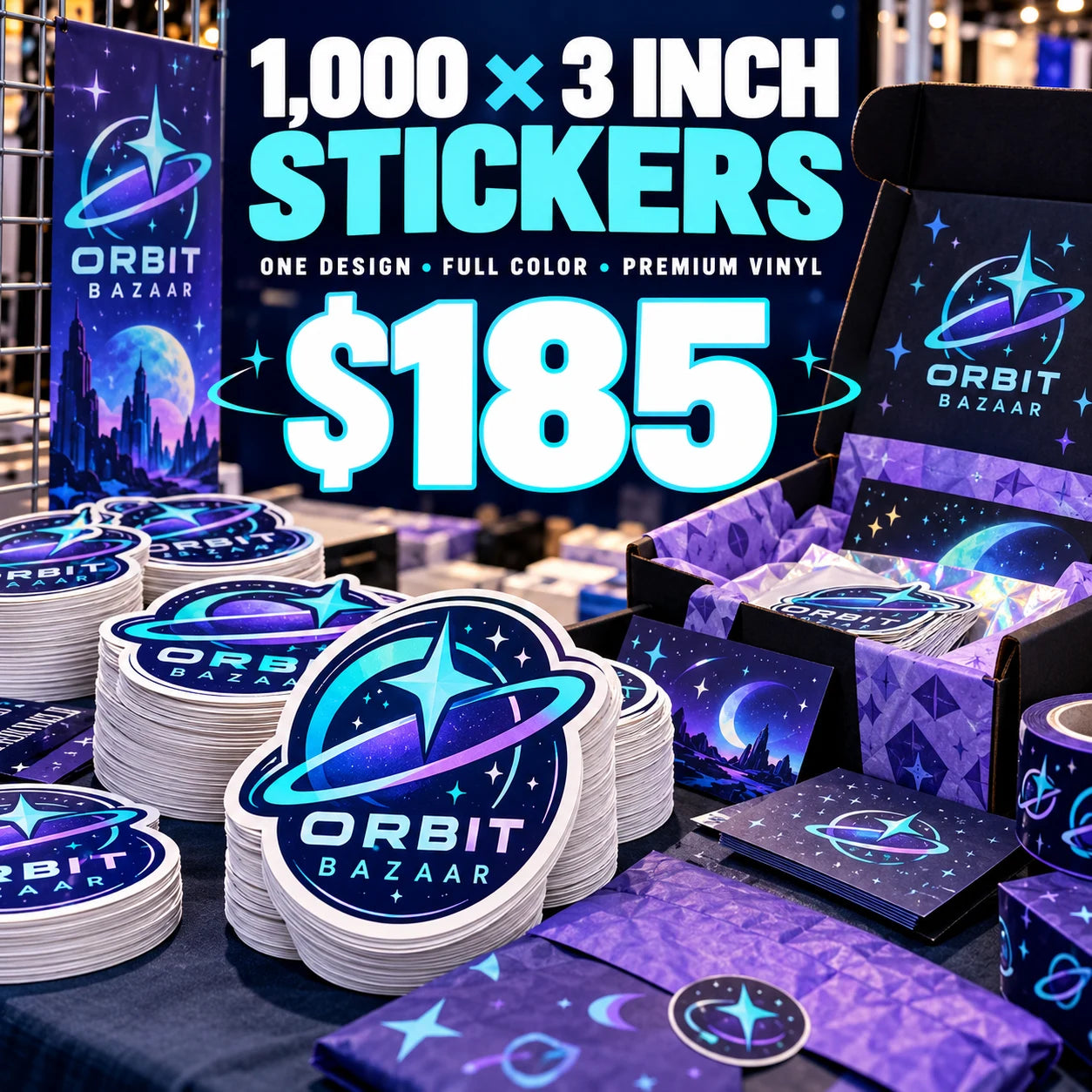 Orbit Bazaar fictional packaging and sticker ideas
