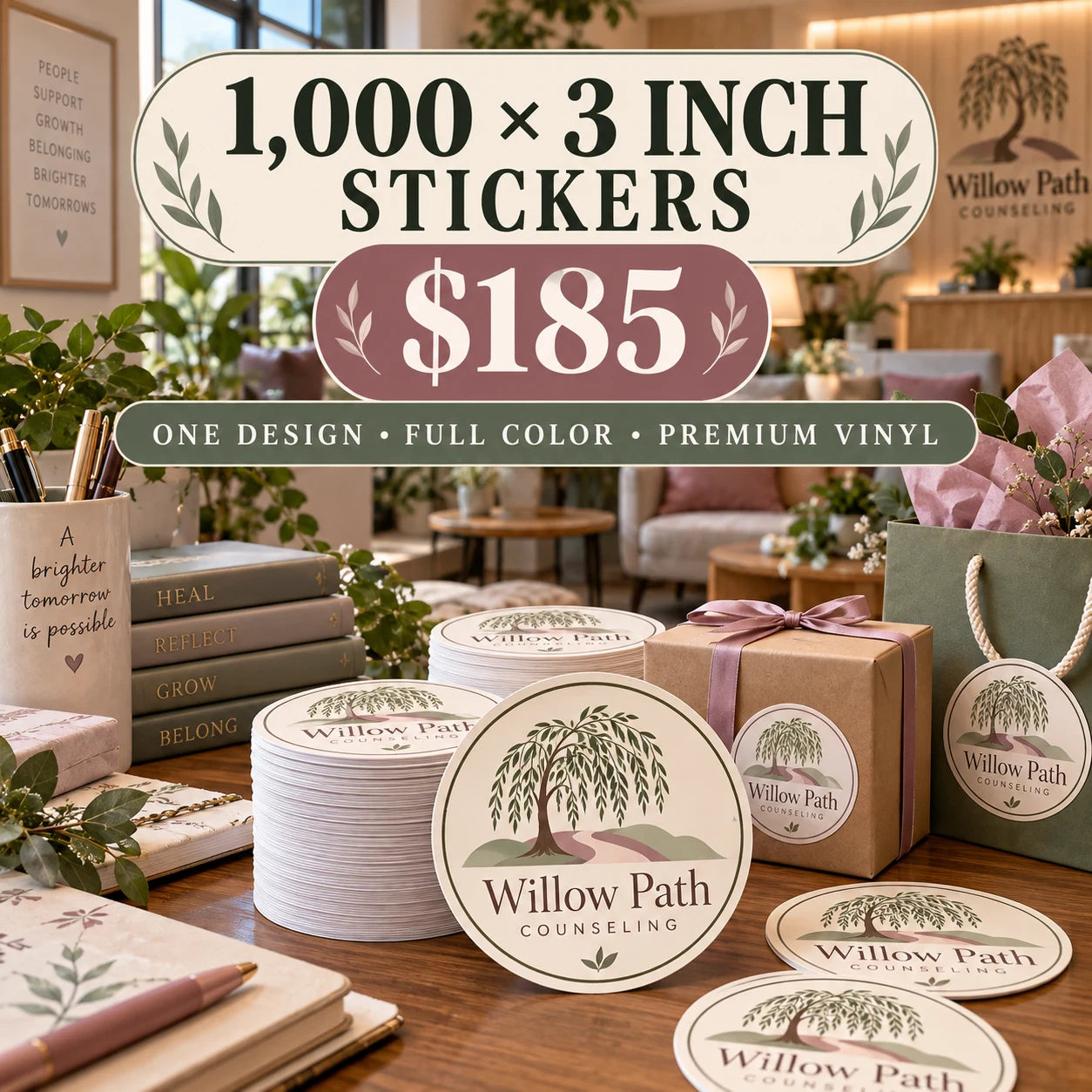 Willow Path Counseling fictional packaging and sticker ideas