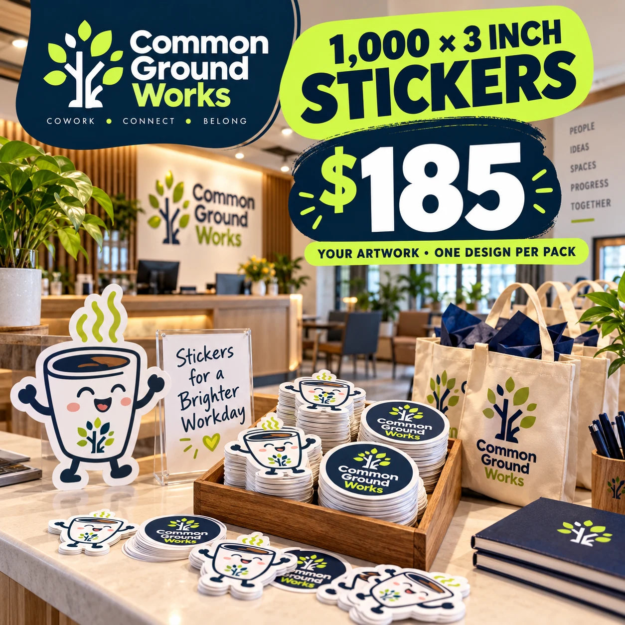 Common Ground Works fictional packaging and sticker ideas