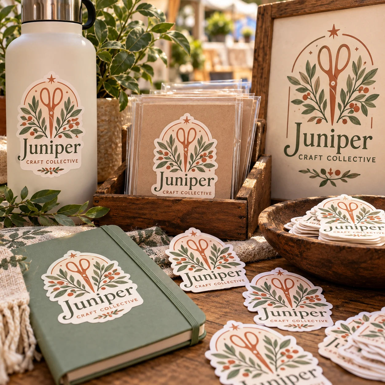 Juniper Craft Collective fictional example storefront with custom lettering and stickers