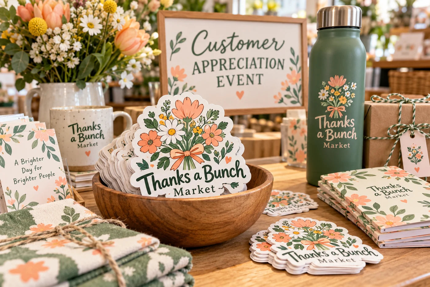 Thanks a Bunch Market fictional example storefront with custom lettering and stickers