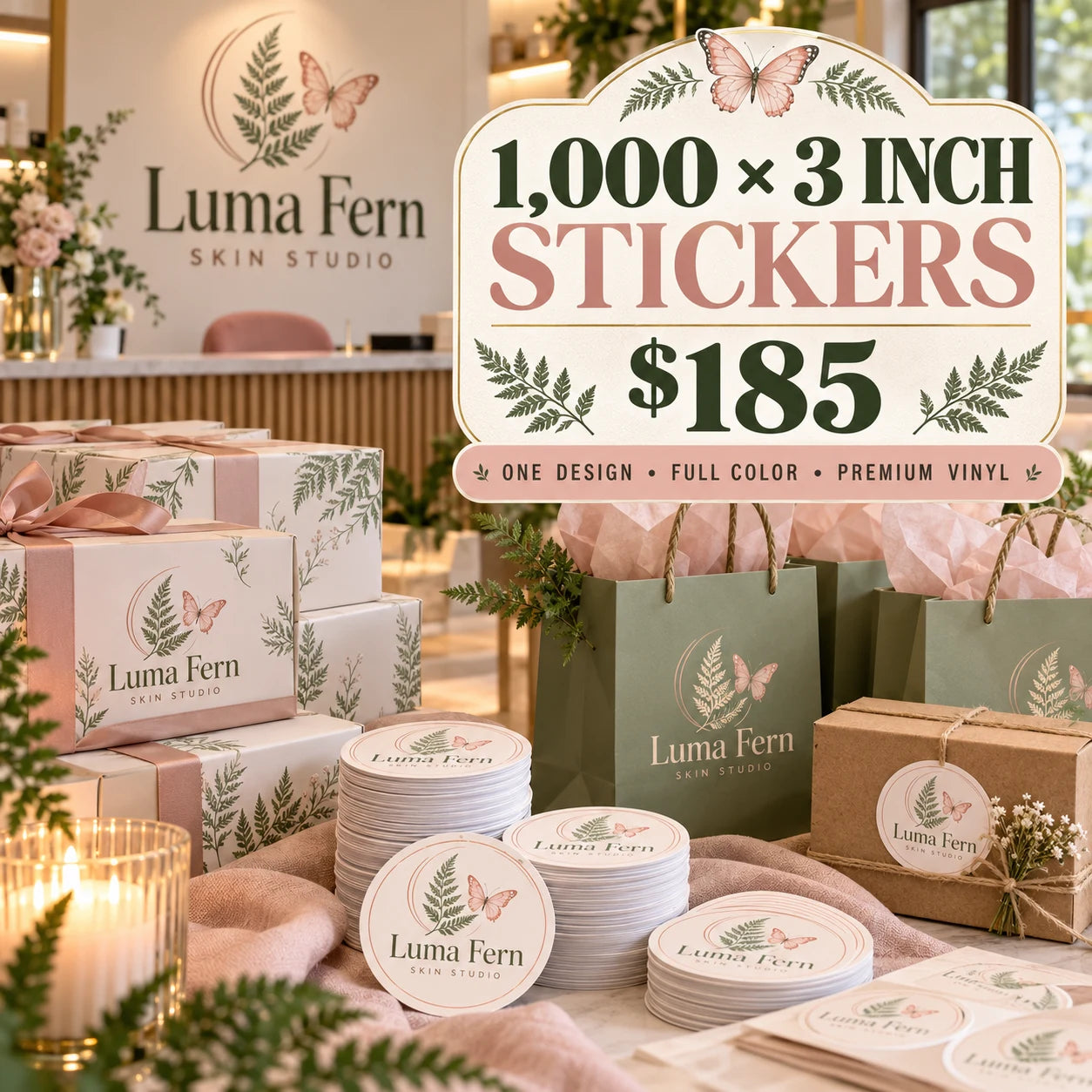 Luma Fern Skin Studio fictional packaging and sticker ideas