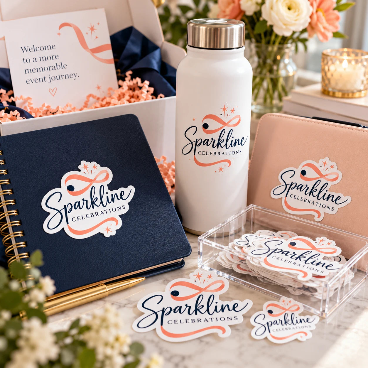 Sparkline Celebrations fictional example storefront with custom lettering and stickers