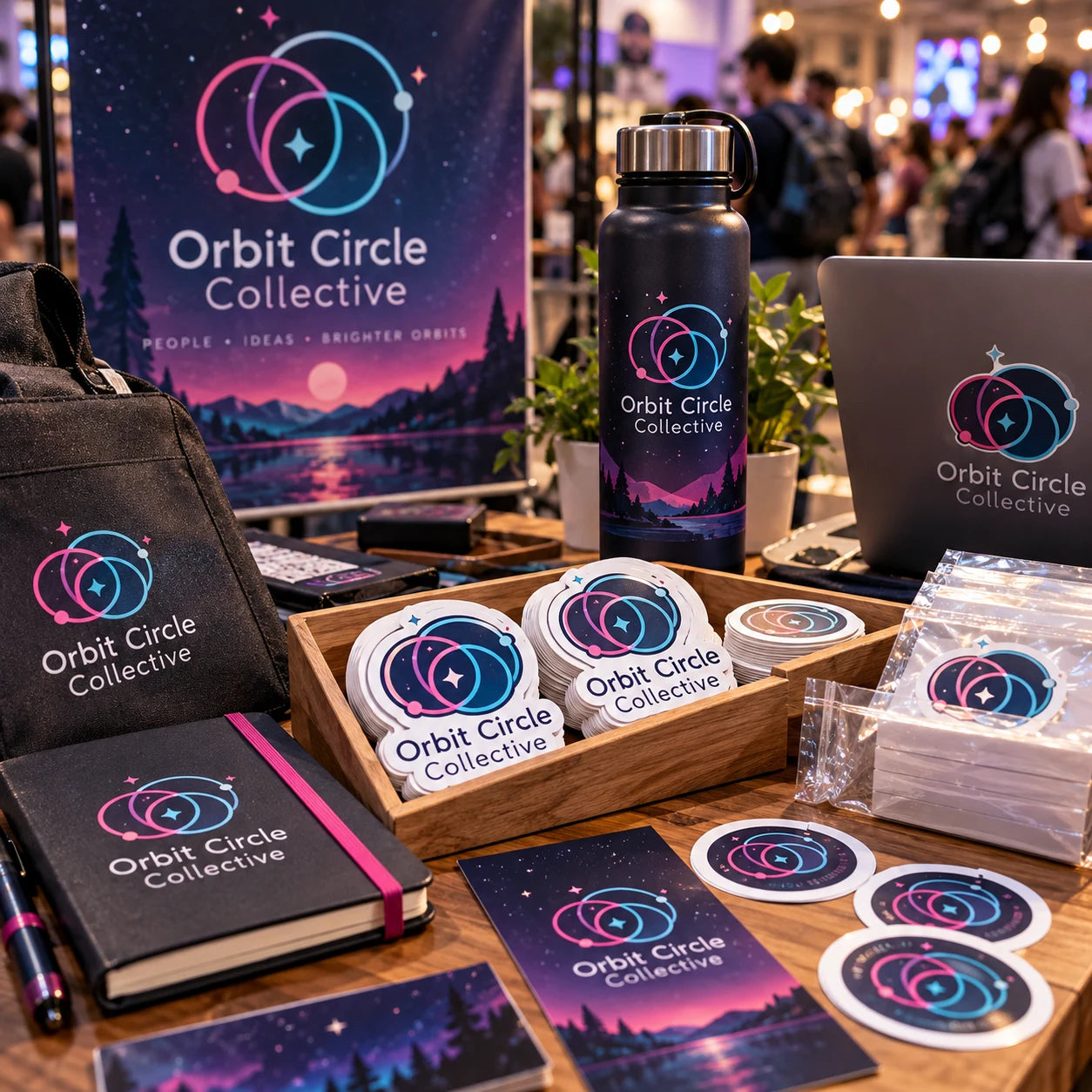 Orbit Circle Collective fictional example storefront with custom lettering and stickers