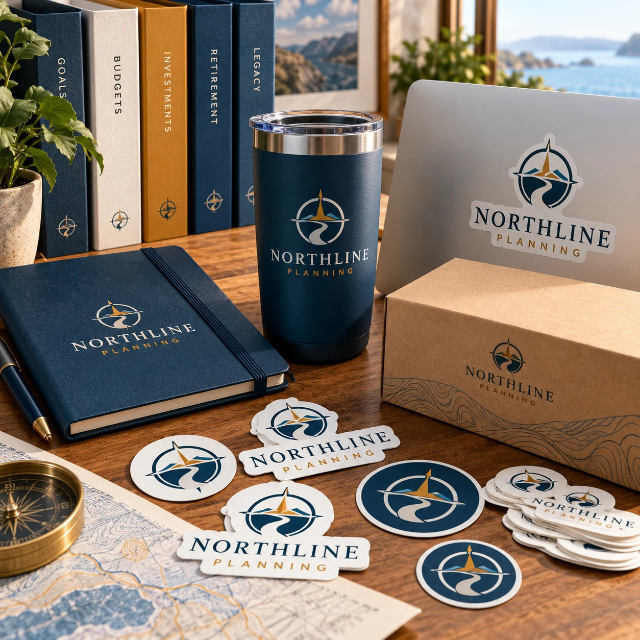Northline Planning fictional example storefront with custom lettering and stickers