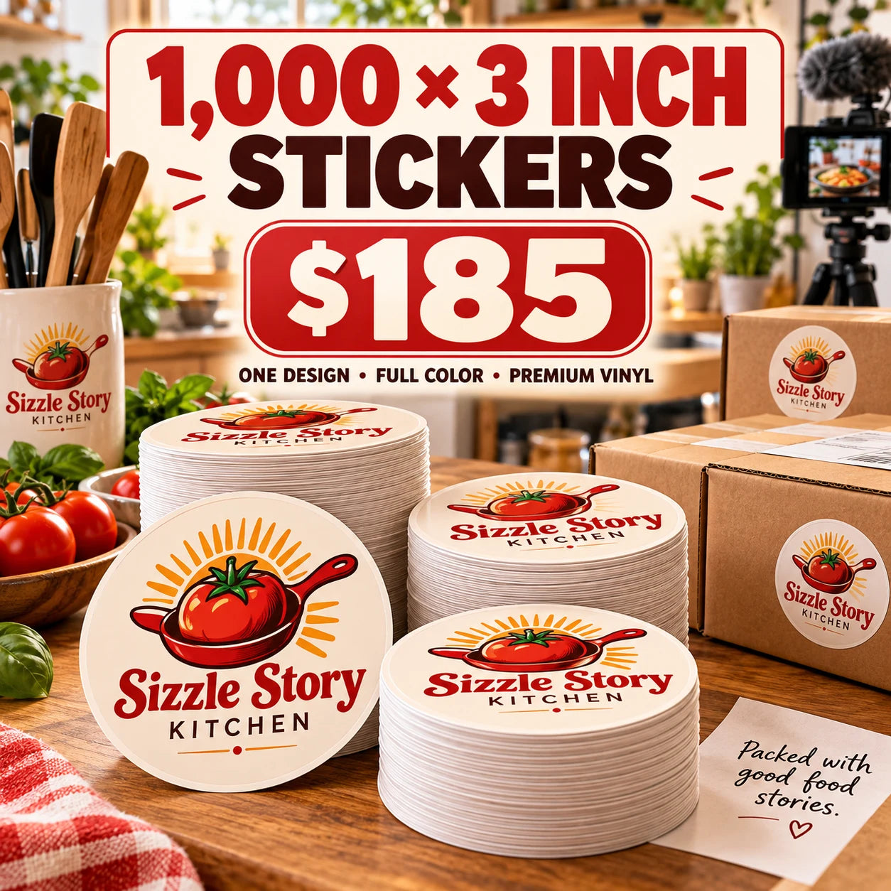 Sizzle Story Kitchen fictional packaging and sticker ideas