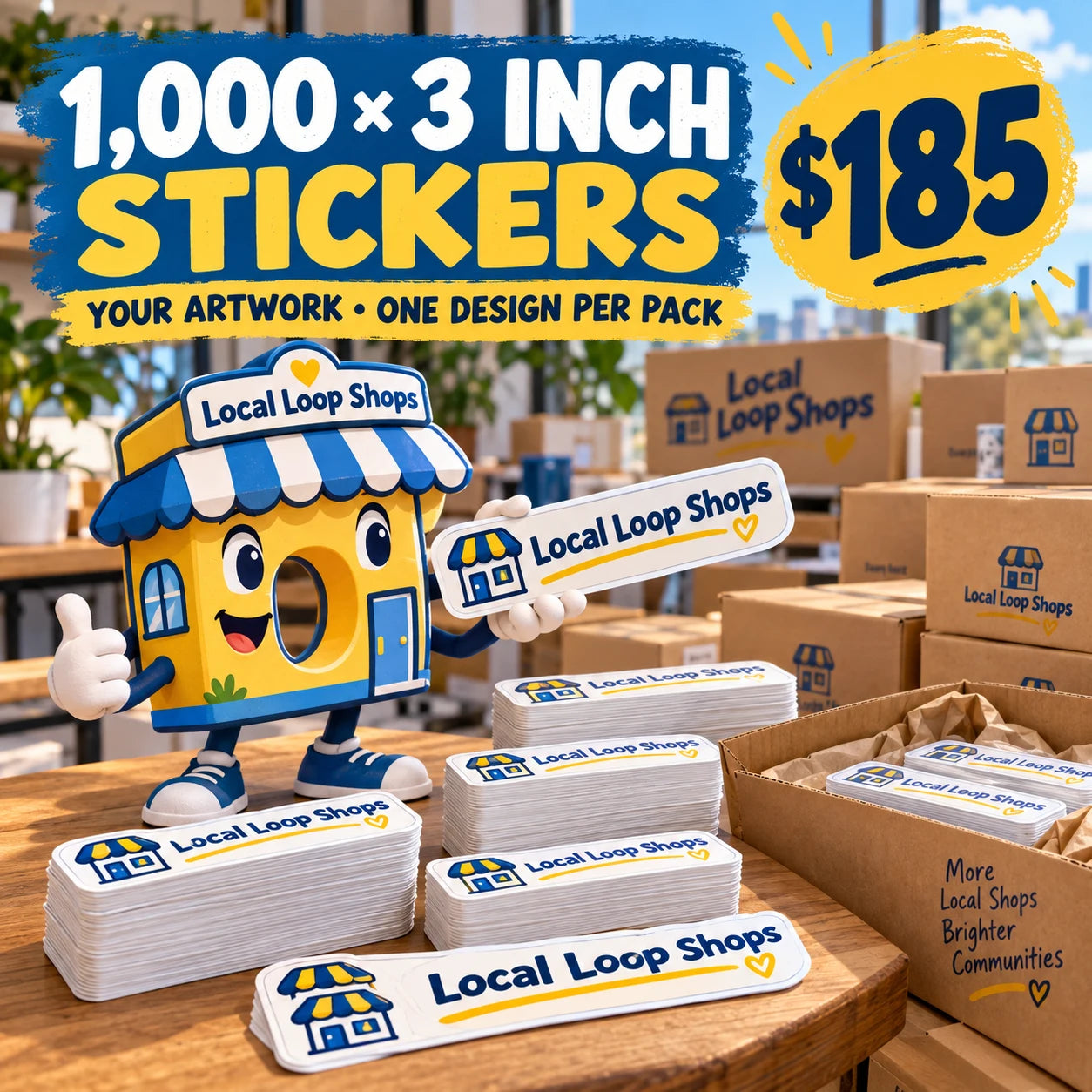 Local Loop Shops fictional packaging and sticker ideas