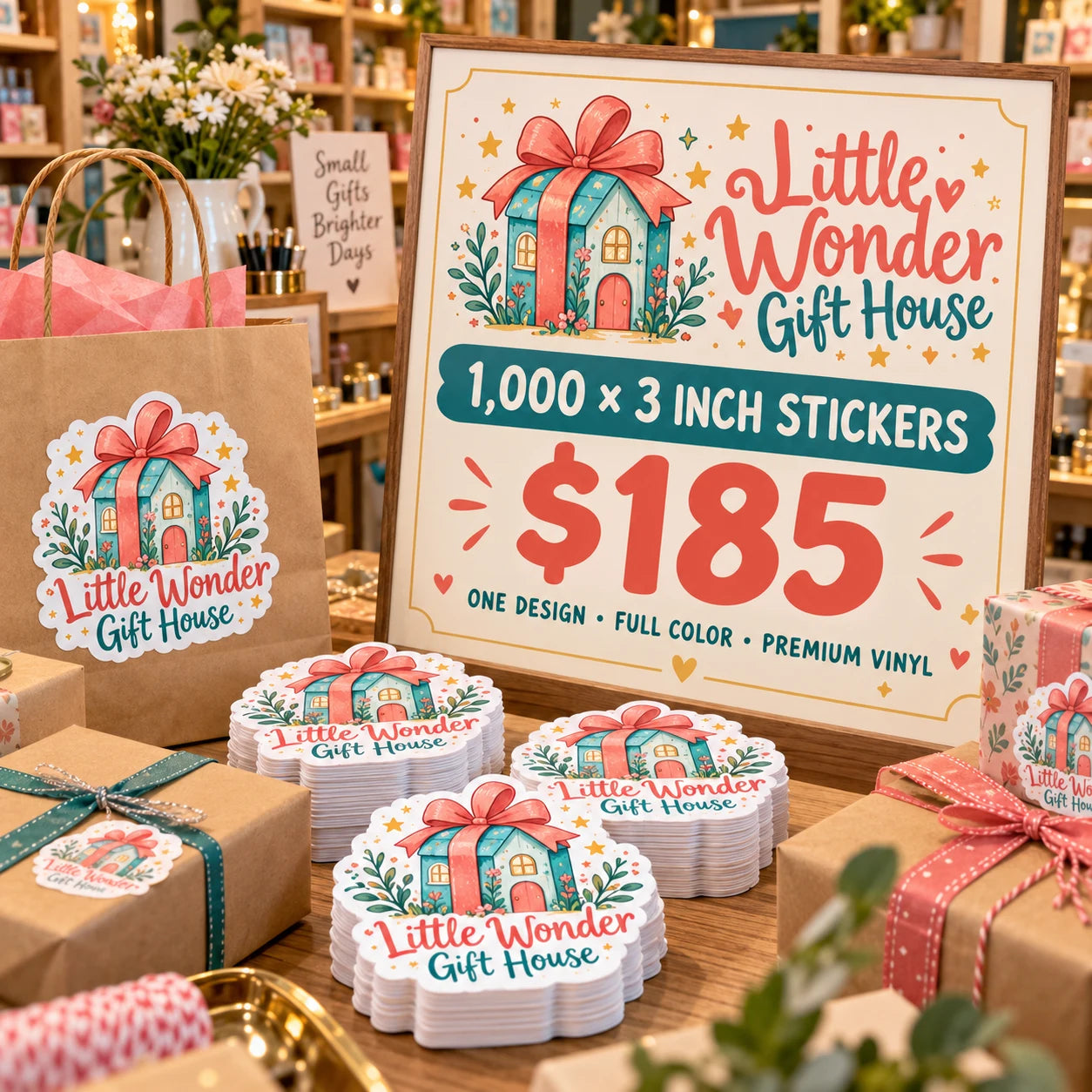 Little Wonder Gift House fictional packaging and sticker ideas