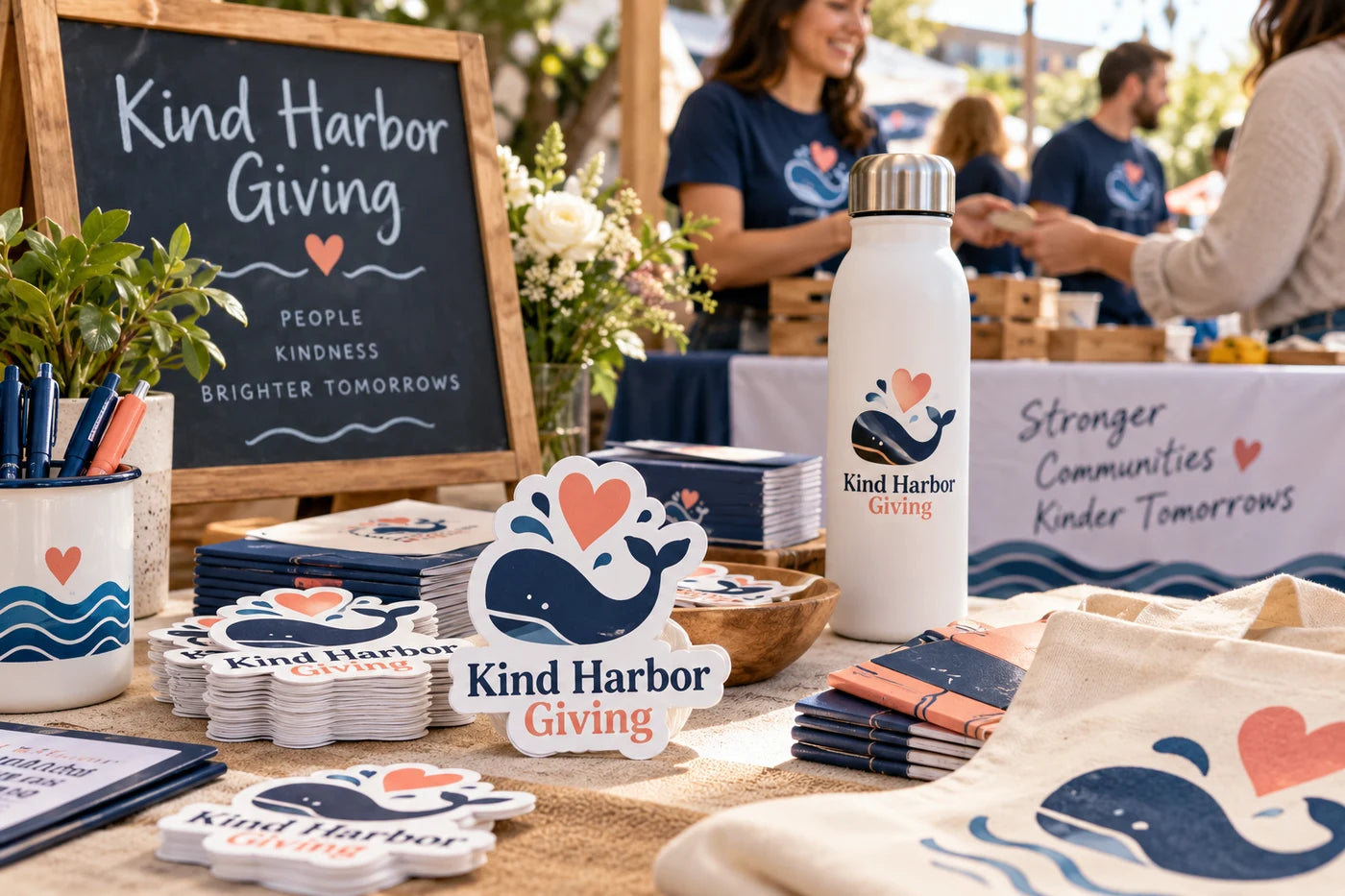 Kind Harbor Giving fictional example storefront with custom lettering and stickers