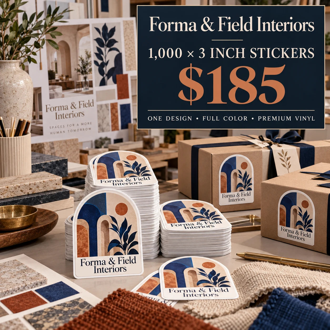 Forma & Field Interiors fictional packaging and sticker ideas
