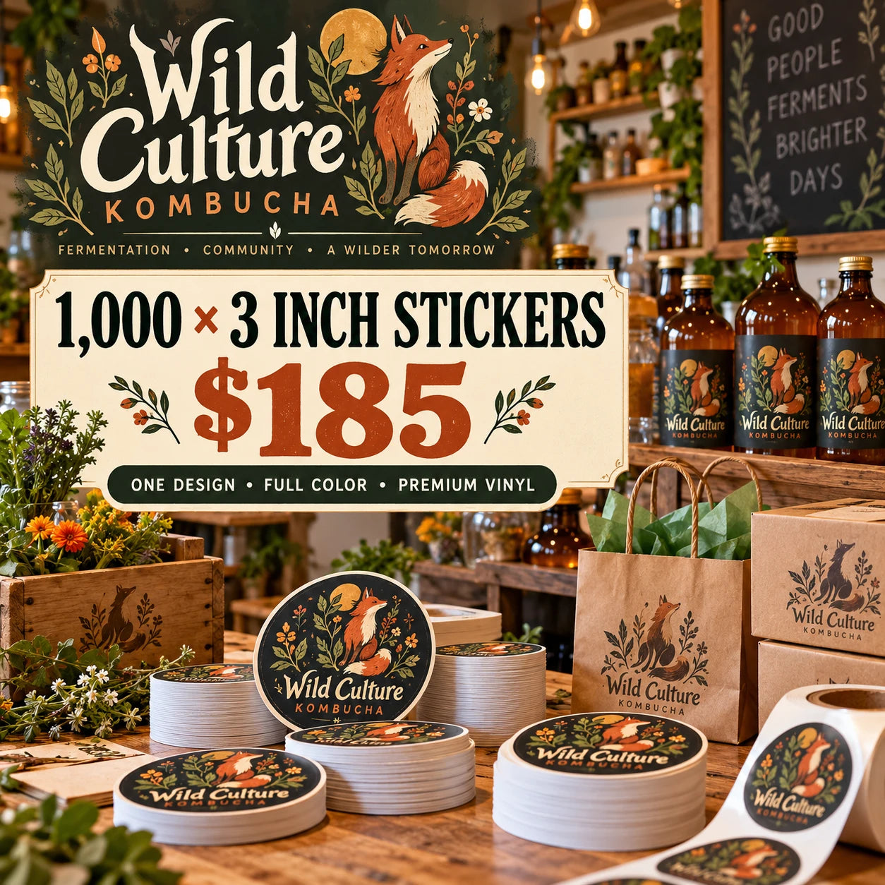 Wild Culture Kombucha fictional packaging and sticker ideas