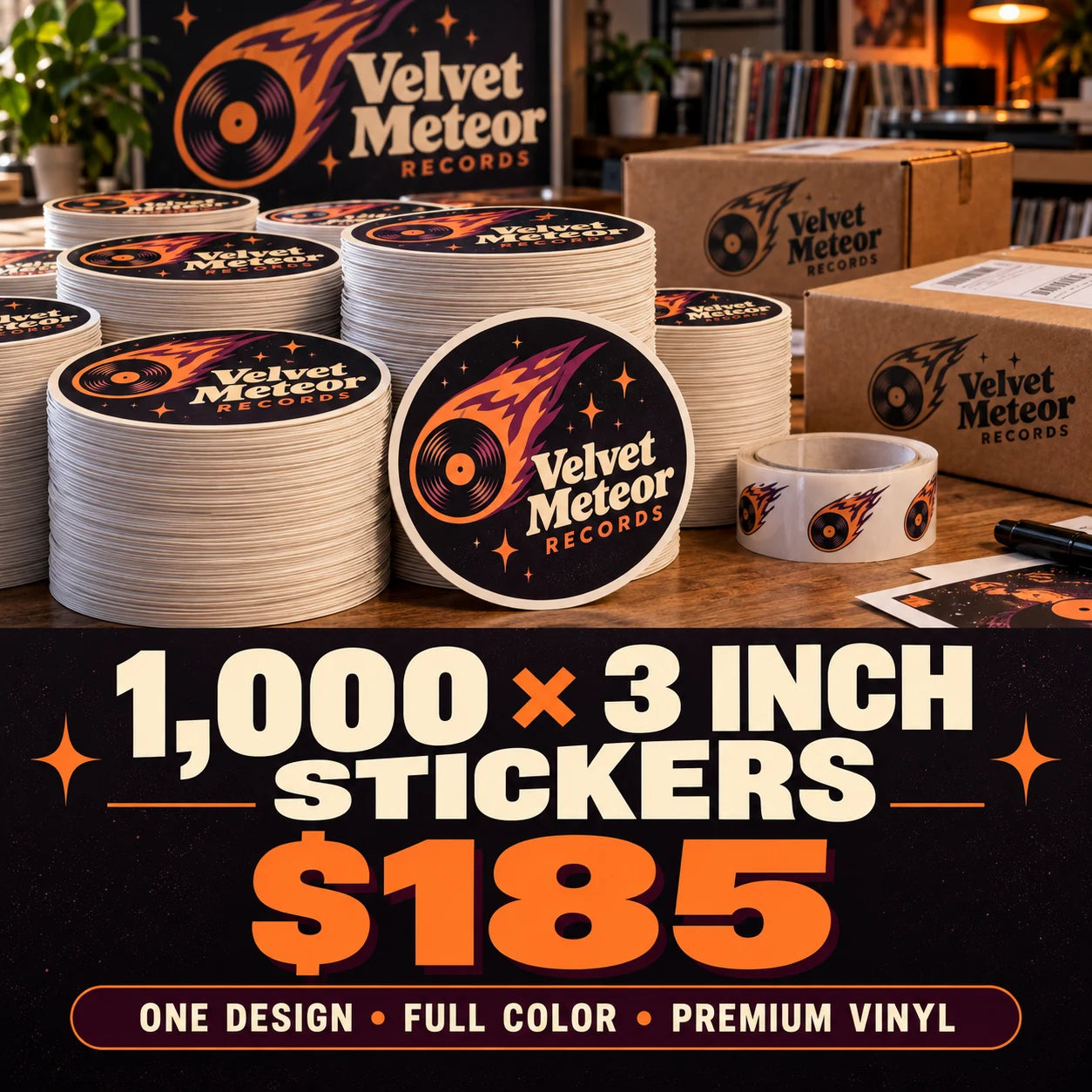 Velvet Meteor Records fictional packaging and sticker ideas