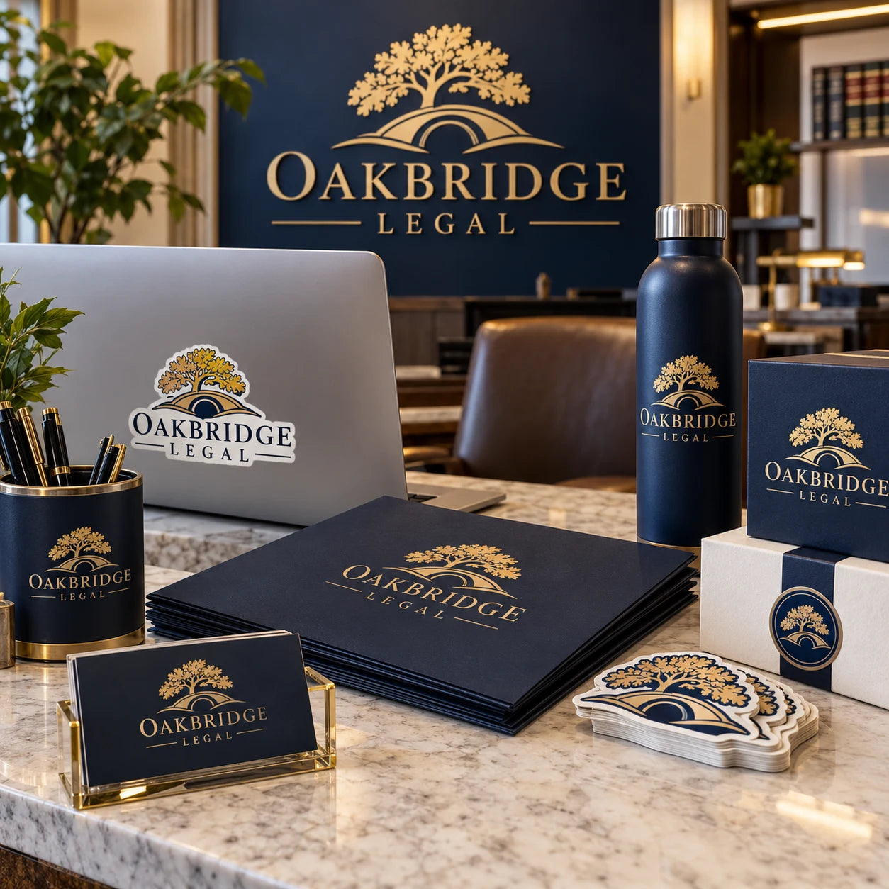 Oakbridge Legal fictional example storefront with custom lettering and stickers