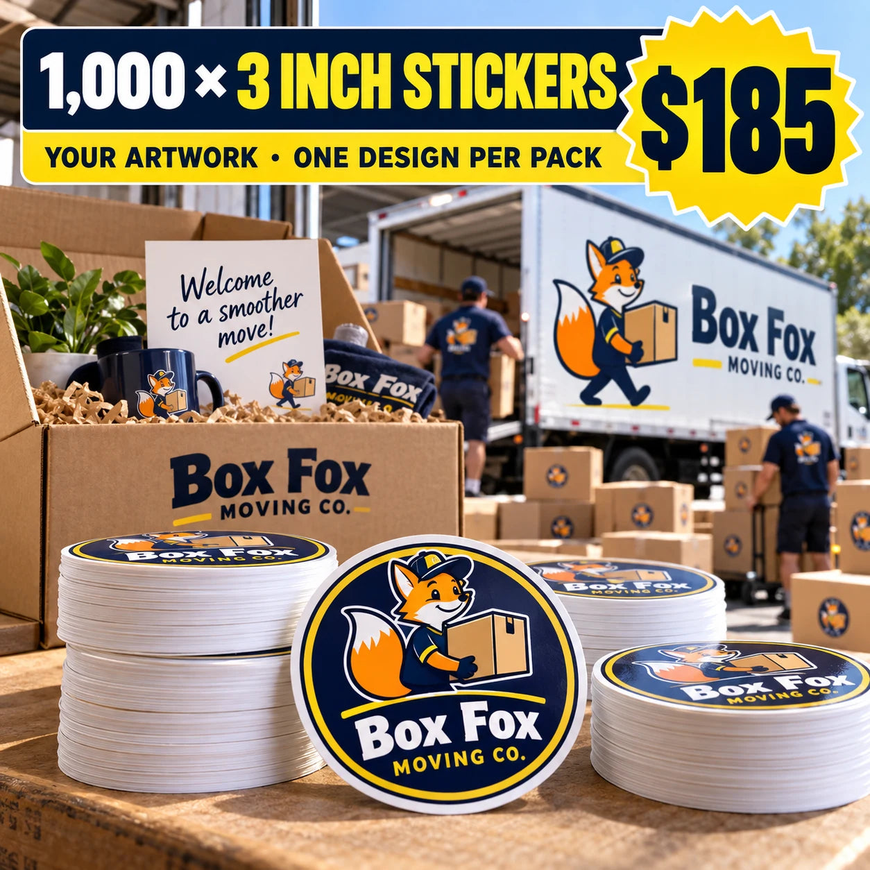 Box Fox Moving Co. fictional packaging and sticker ideas