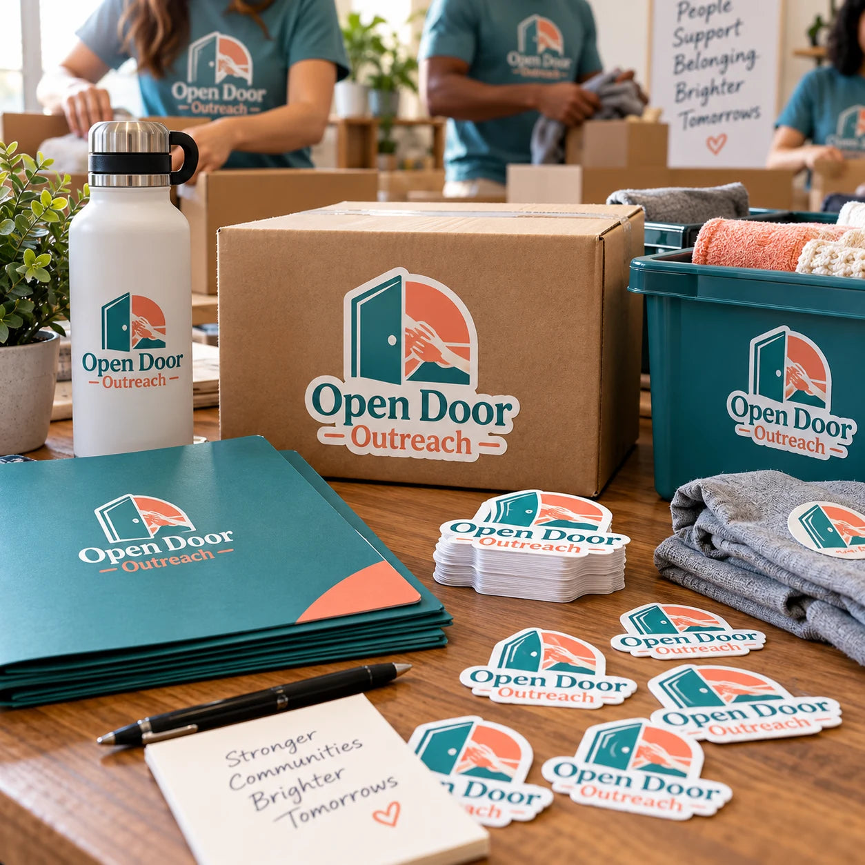 Open Door Outreach fictional example storefront with custom lettering and stickers