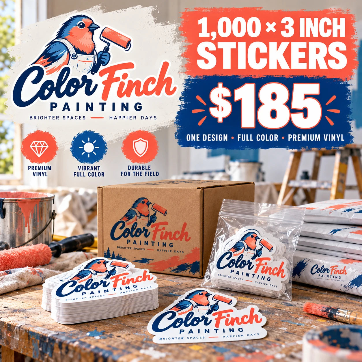 Color Finch Painting fictional packaging and sticker ideas