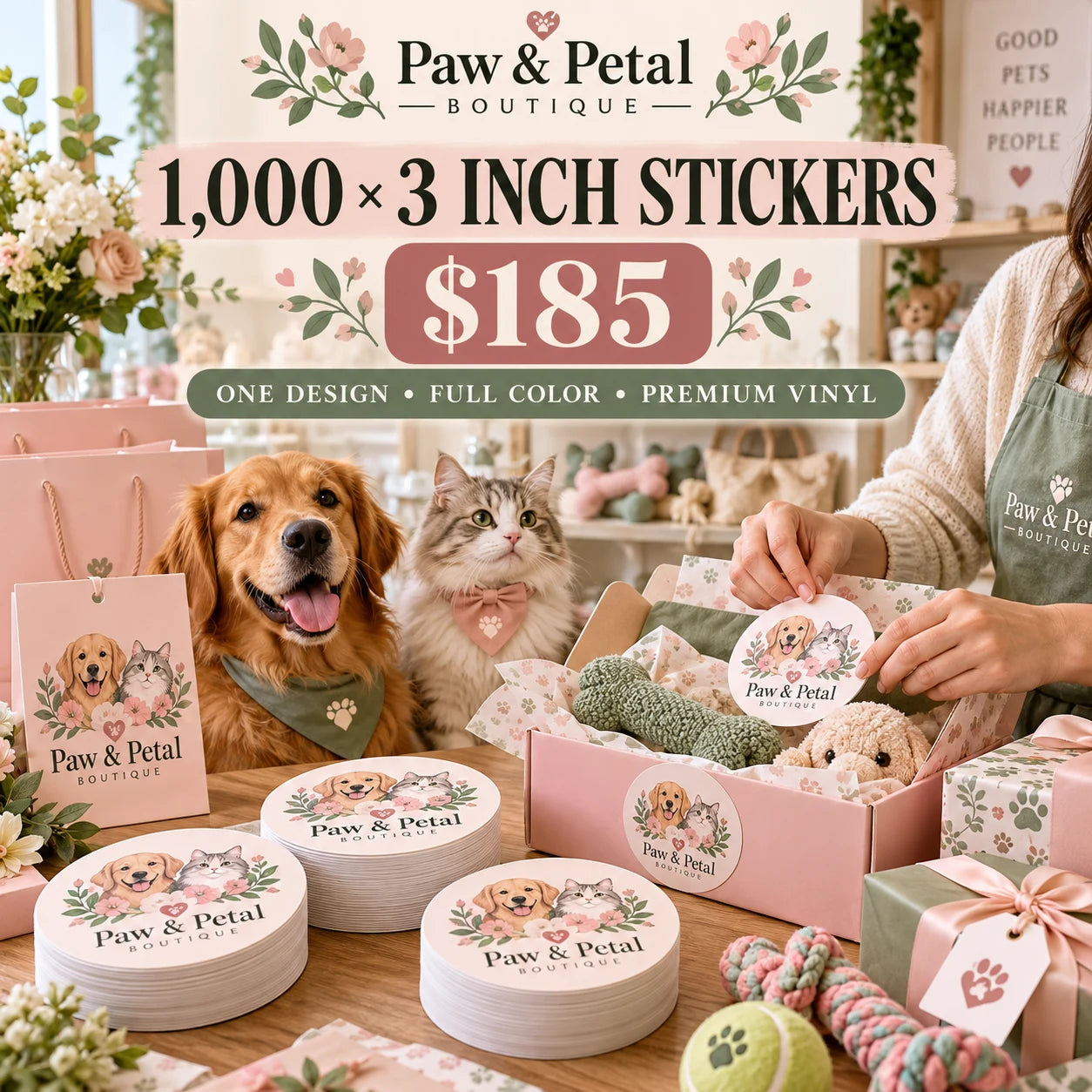 Paw & Petal Boutique fictional packaging and sticker ideas