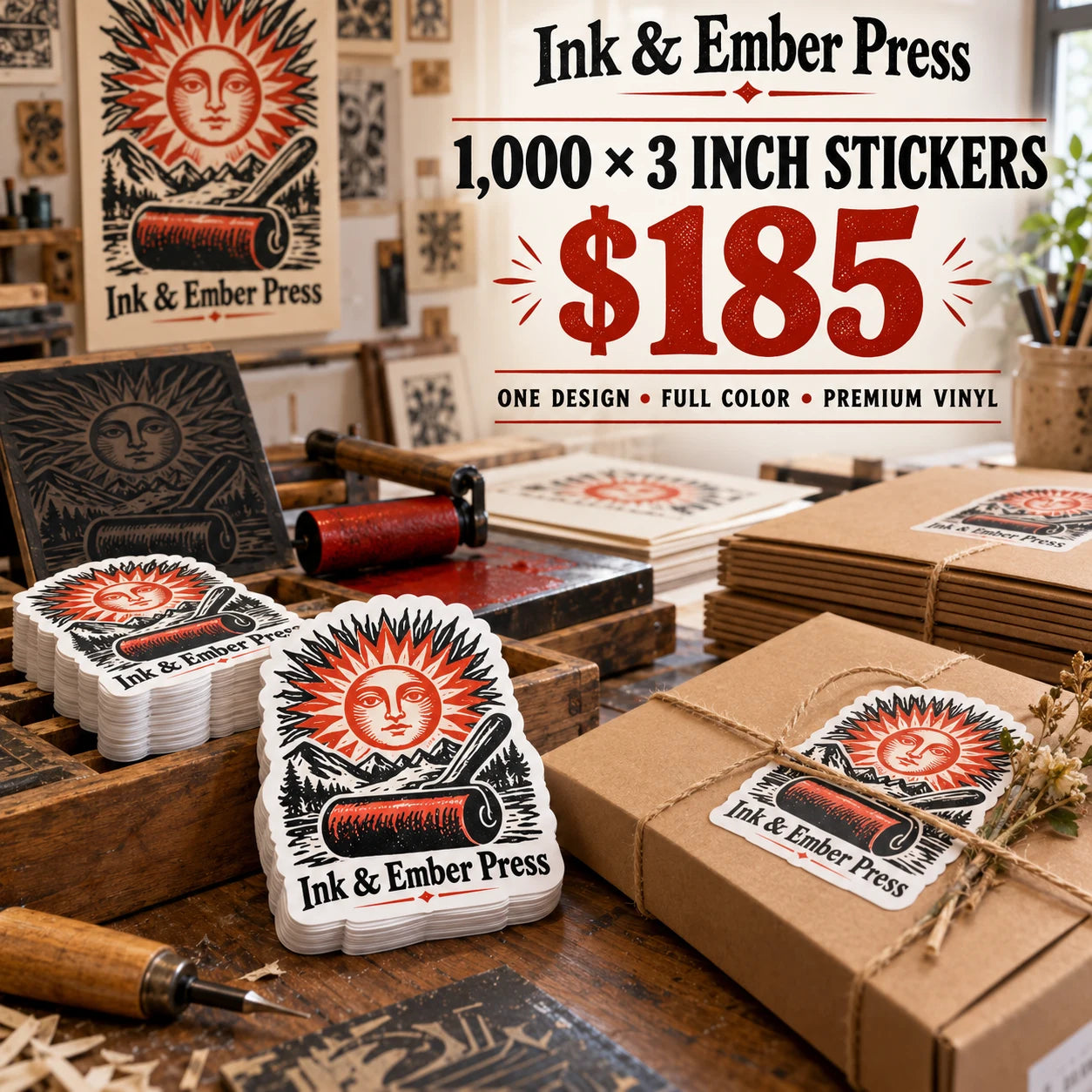 Ink & Ember Press fictional packaging and sticker ideas