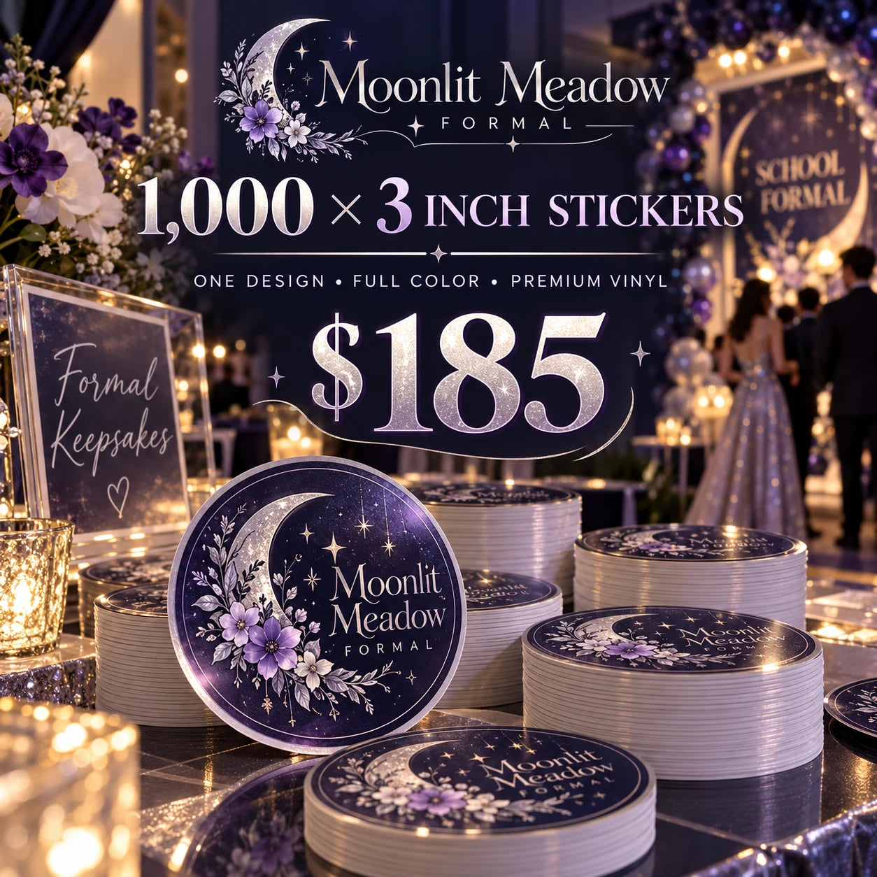 Moonlit Meadow Formal fictional packaging and sticker ideas