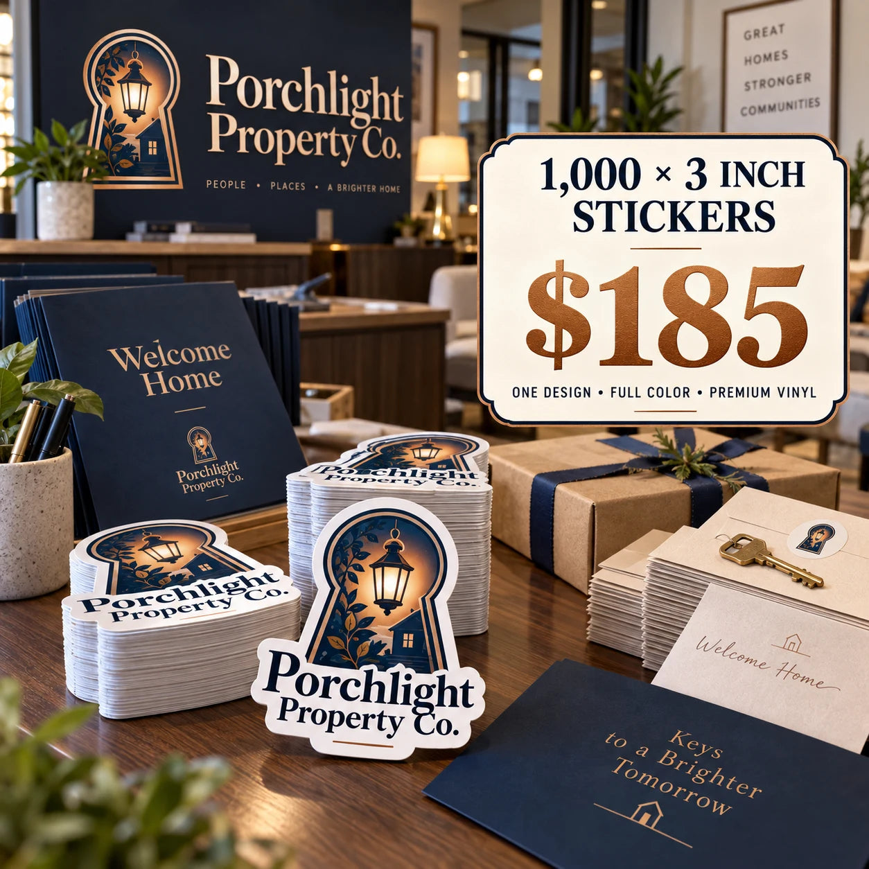 Porchlight Property Co. fictional packaging and sticker ideas