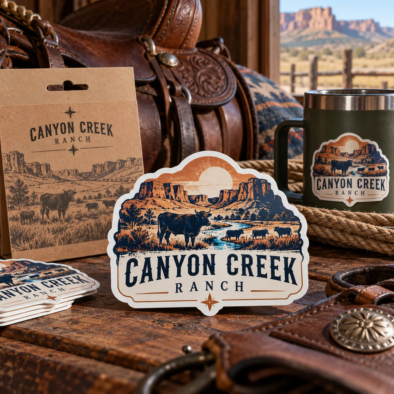 Canyon Creek Ranch fictional example storefront with custom lettering and stickers