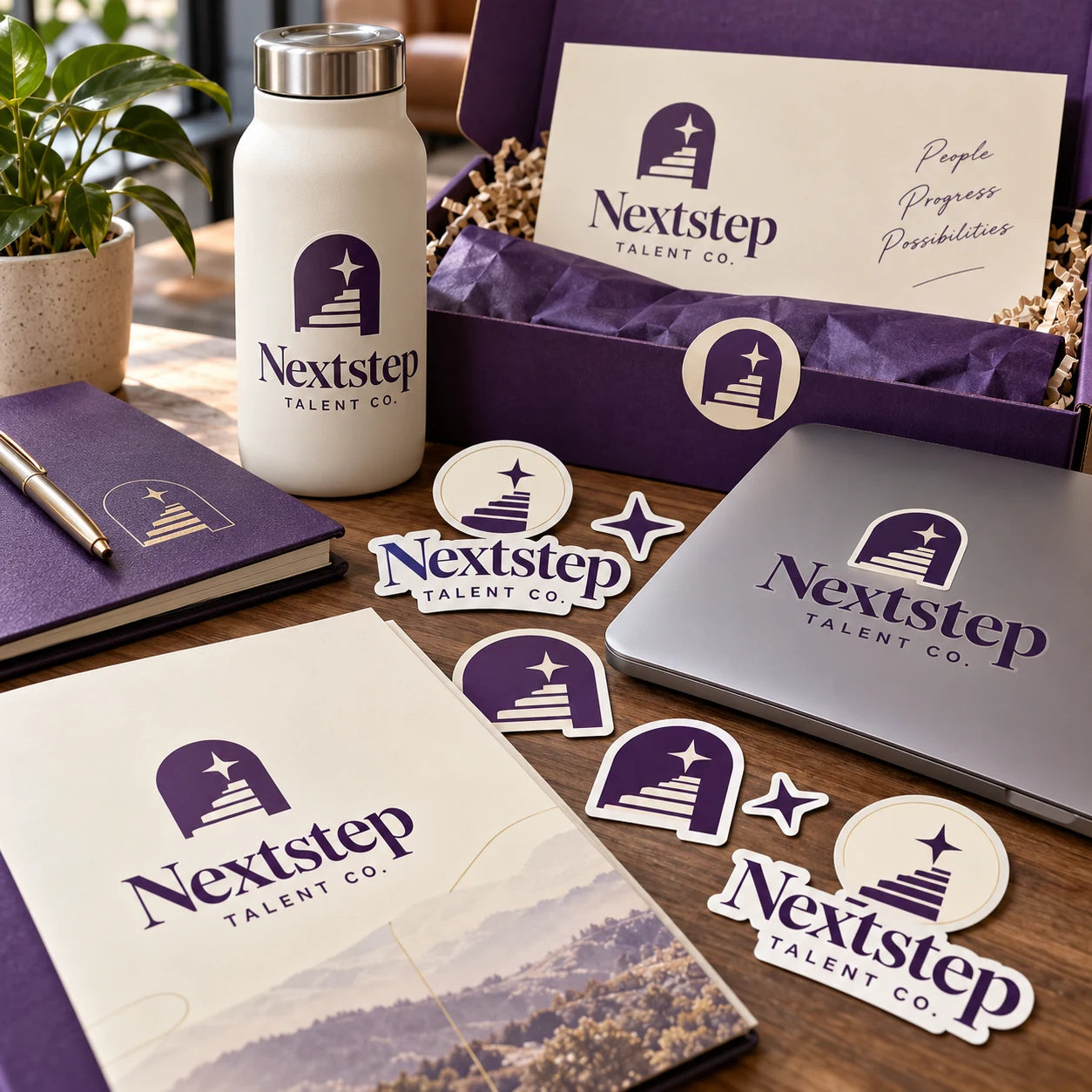 Nextstep Talent Co. fictional example storefront with custom lettering and stickers