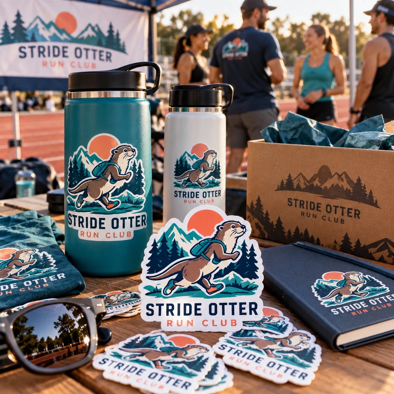Stride Otter Run Club fictional example storefront with custom lettering and stickers