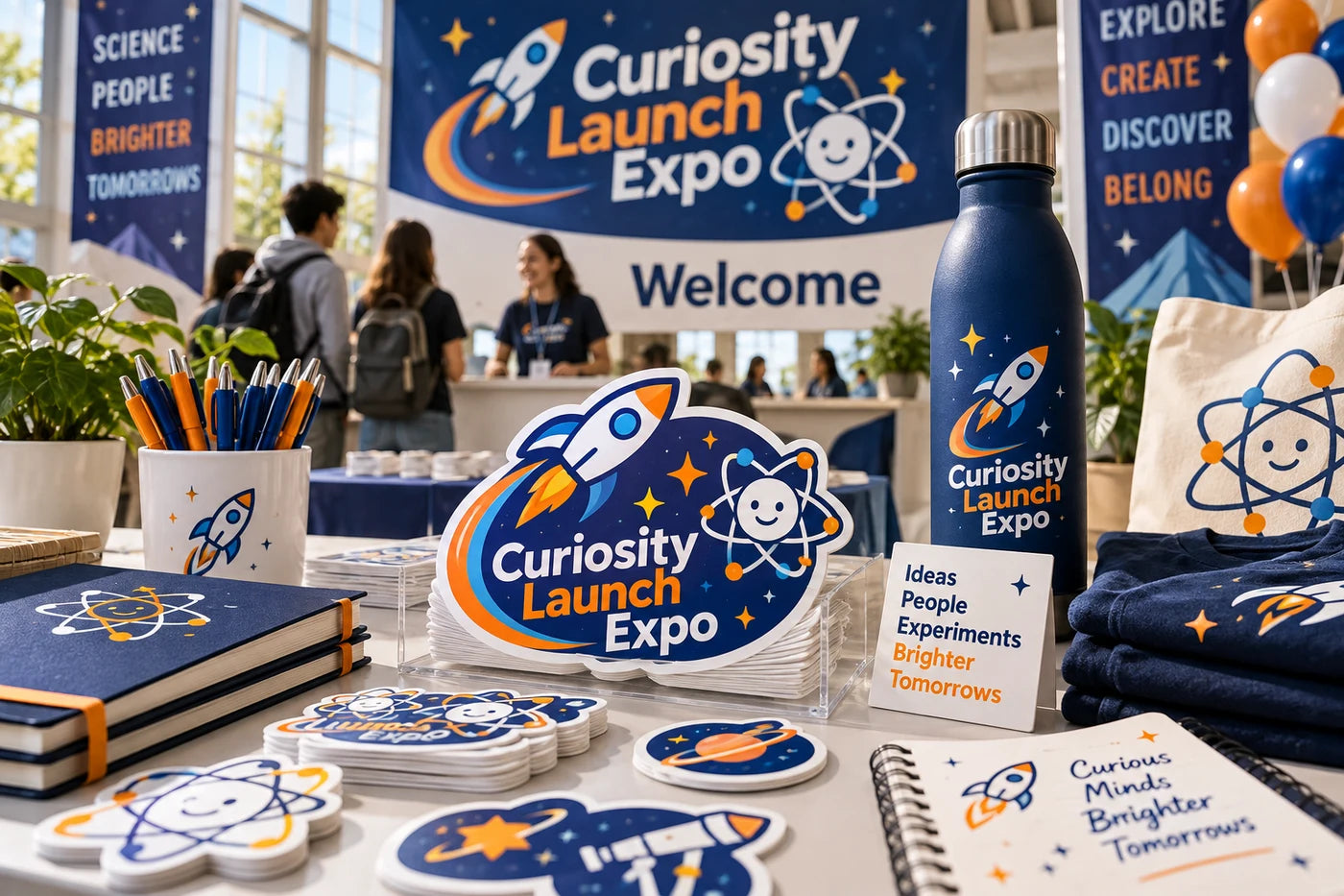 Curiosity Launch Expo fictional example storefront with custom lettering and stickers