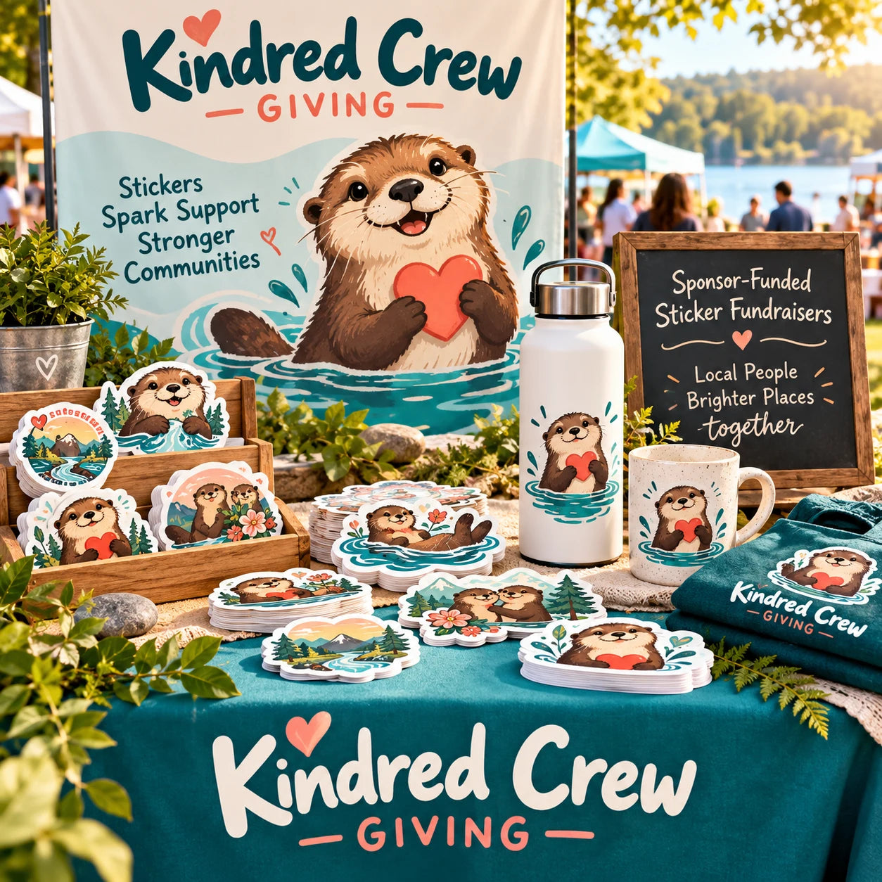 Kindred Crew Giving fictional example storefront with custom lettering and stickers