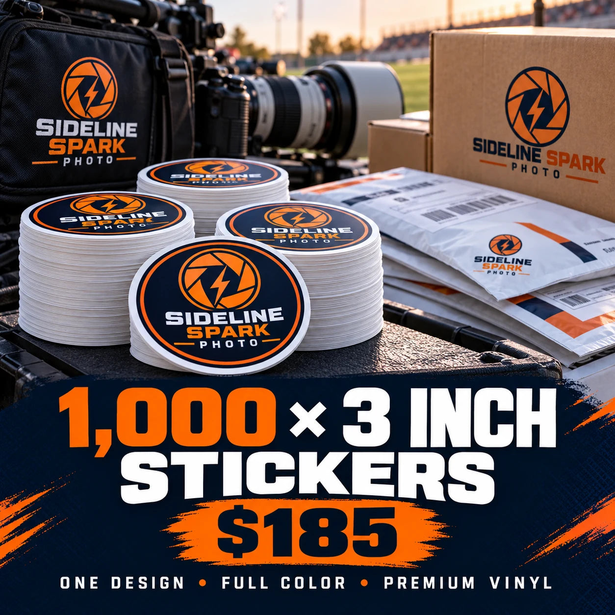 Sideline Spark Photo fictional packaging and sticker ideas
