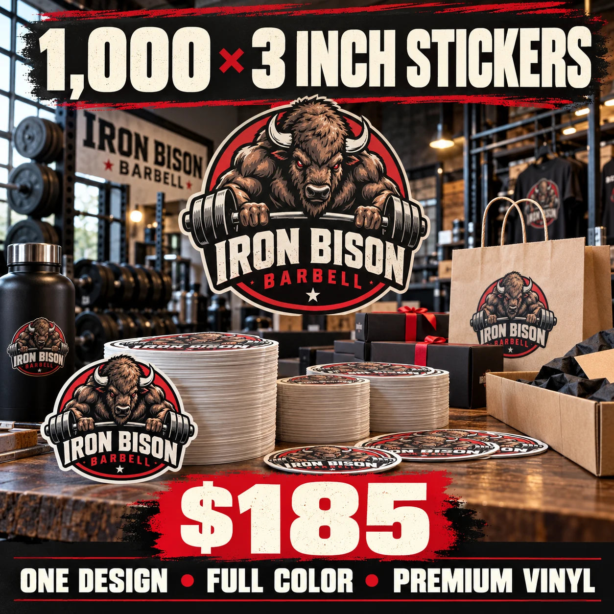 Iron Bison Barbell fictional packaging and sticker ideas