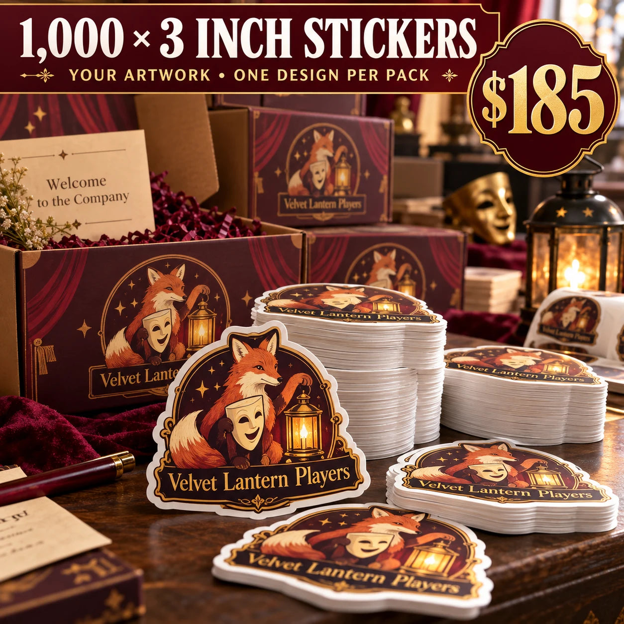 Velvet Lantern Players fictional packaging and sticker ideas