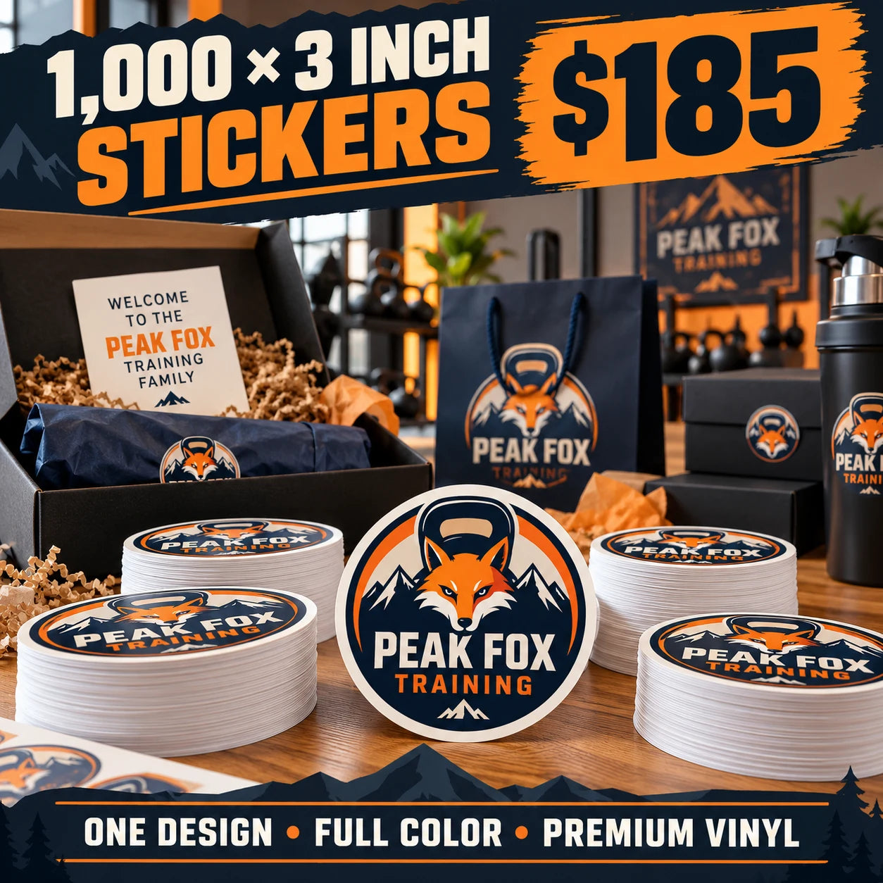 Peak Fox Training fictional packaging and sticker ideas