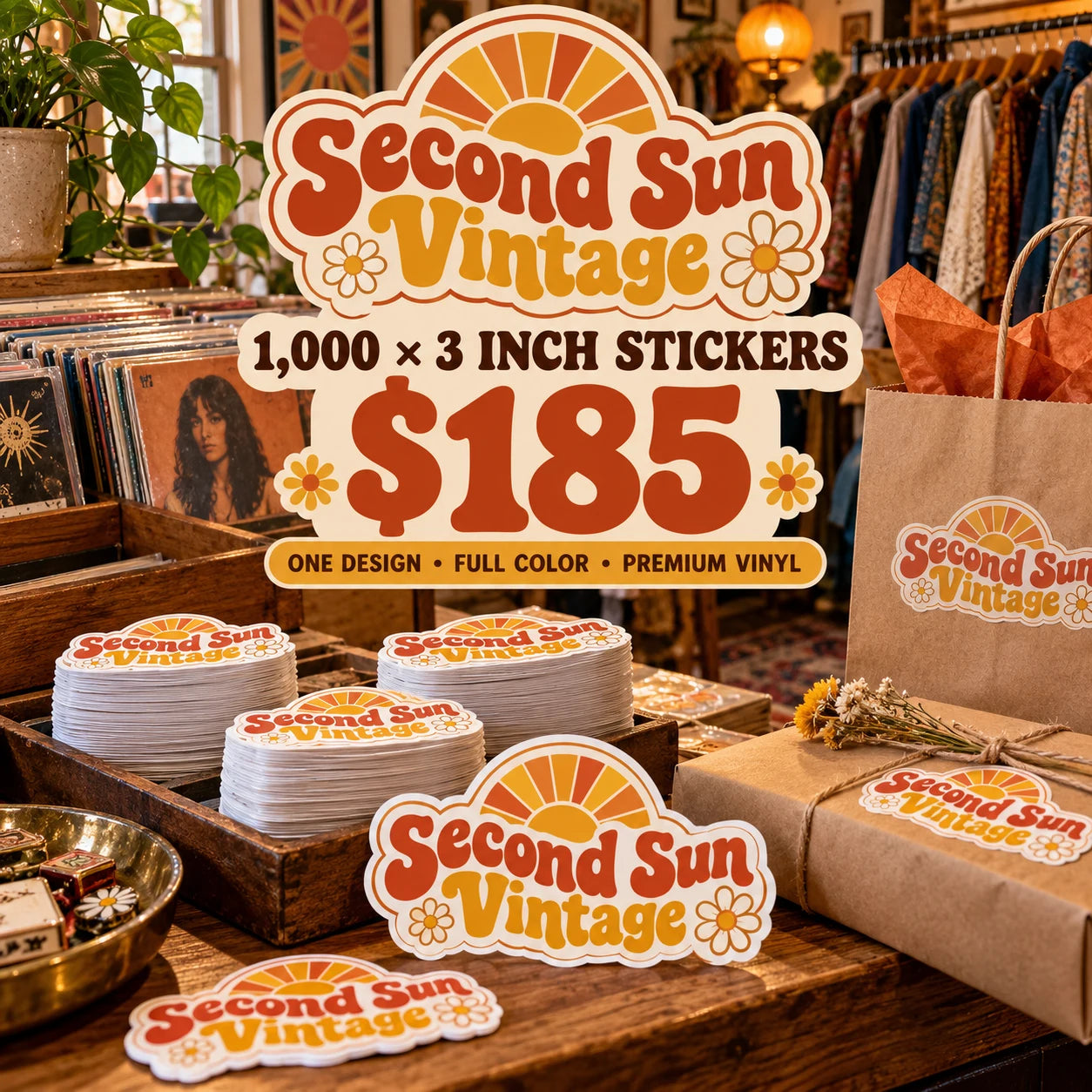 Second Sun Vintage fictional packaging and sticker ideas