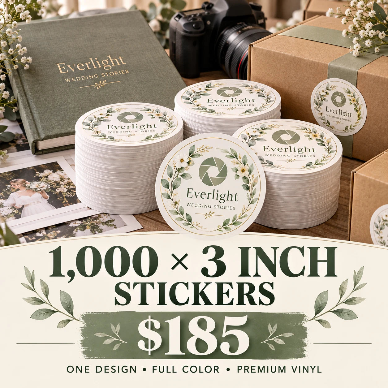 Everlight Wedding Stories fictional packaging and sticker ideas