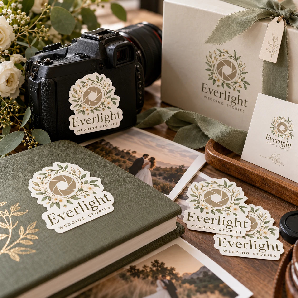 Everlight Wedding Stories fictional example storefront with custom lettering and stickers