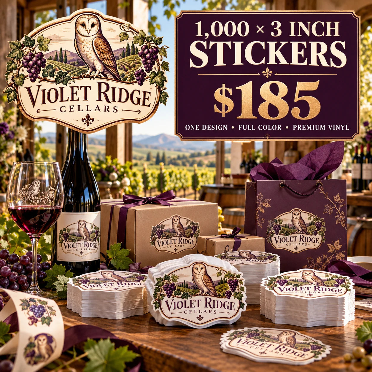 Violet Ridge Cellars fictional packaging and sticker ideas