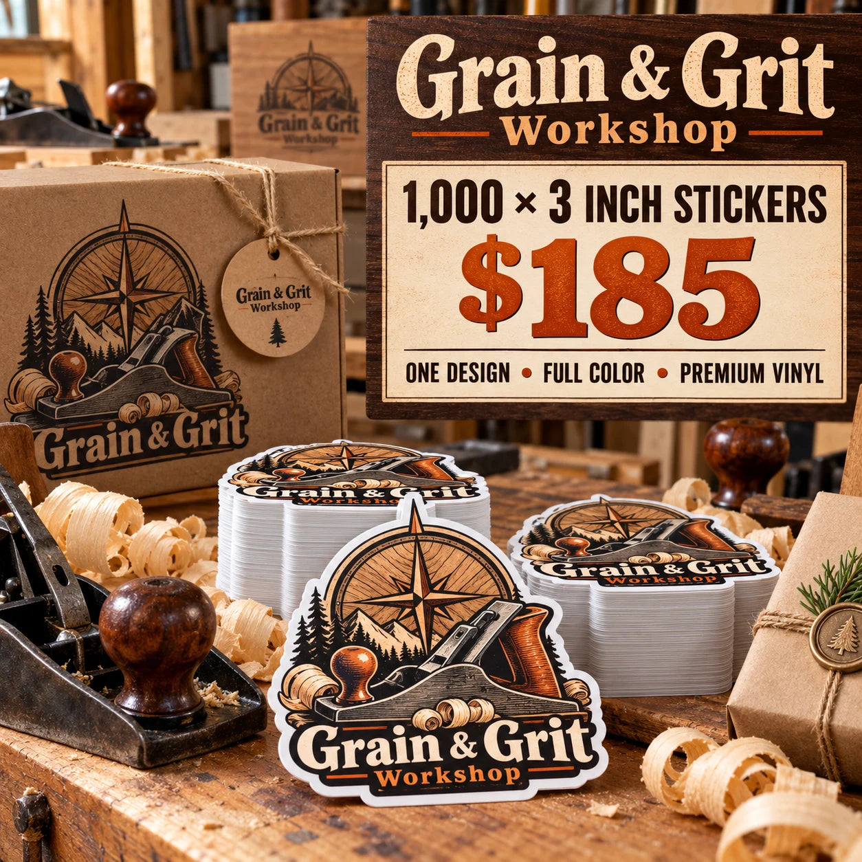 Grain & Grit Workshop fictional packaging and sticker ideas
