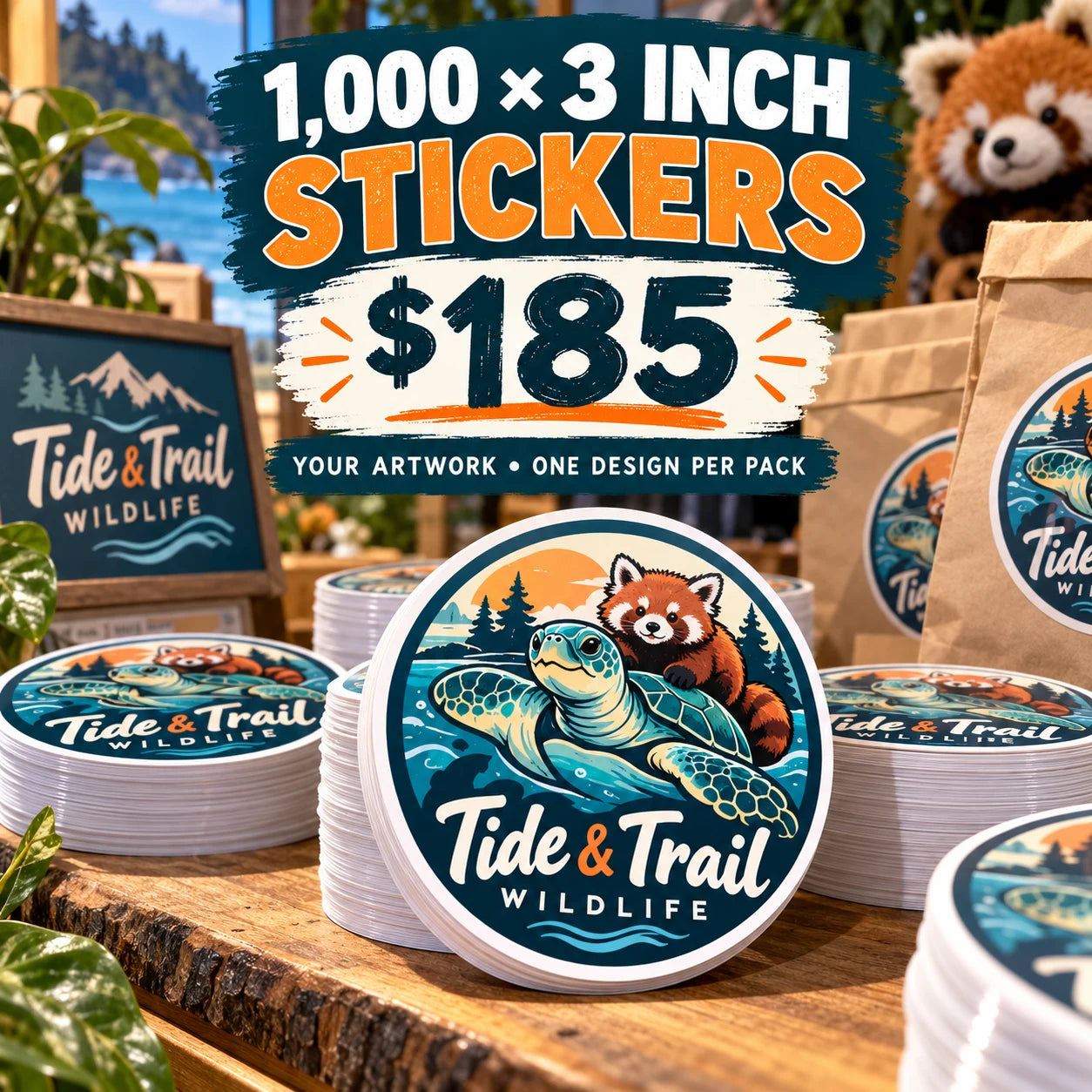 Tide & Trail Wildlife fictional packaging and sticker ideas